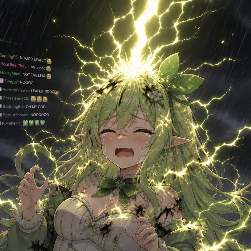 Leaflit Vtuber crying while being struck by lightning 