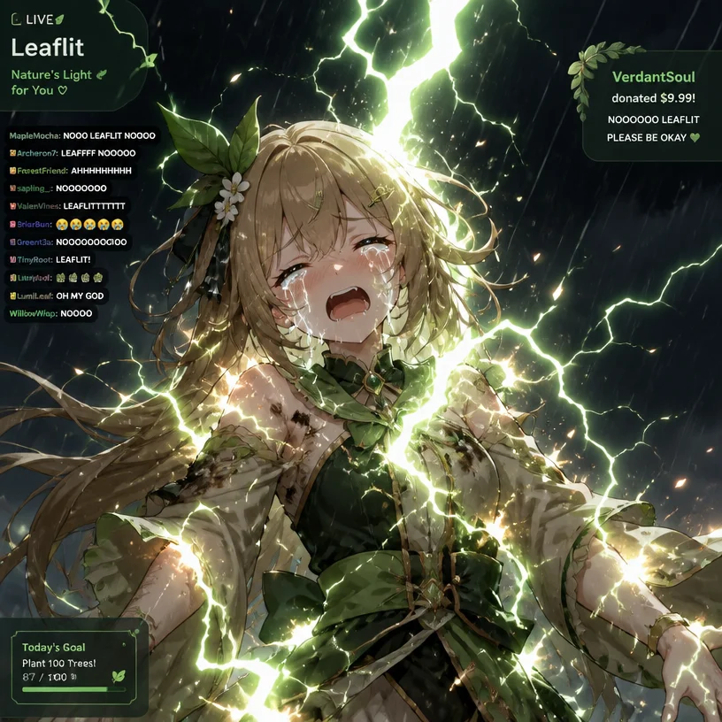 Leaflit Vtuber crying while being struck by lightning 