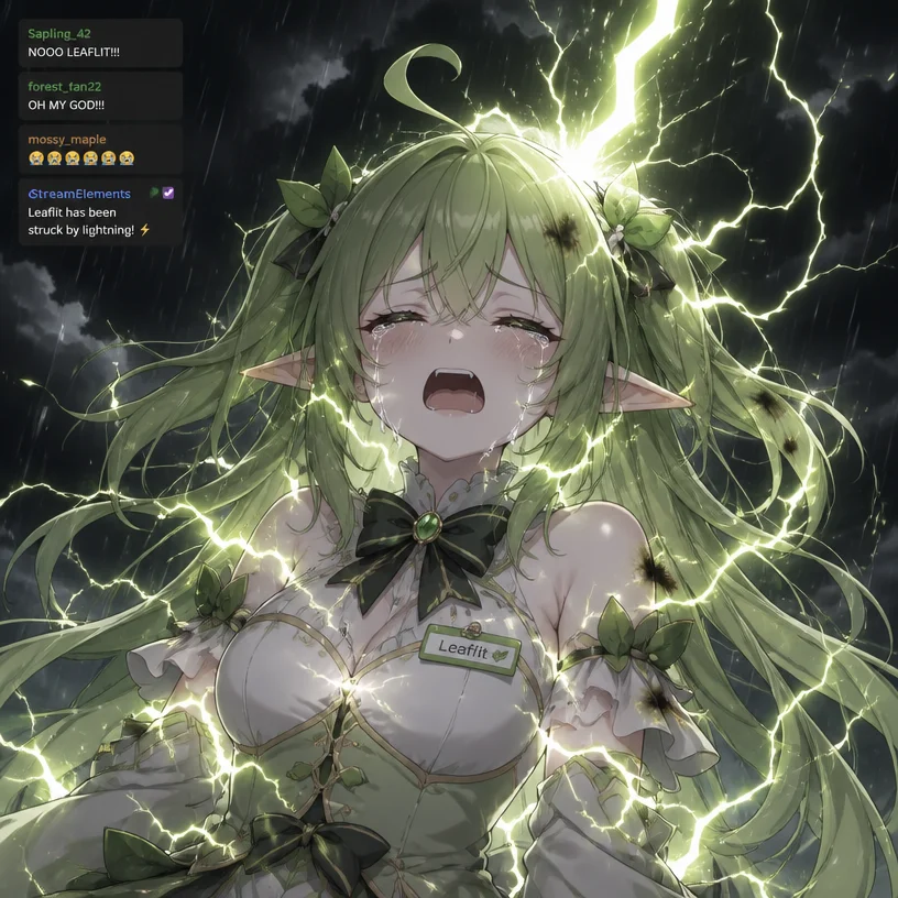 Leaflit Vtuber crying while being struck by lightning 