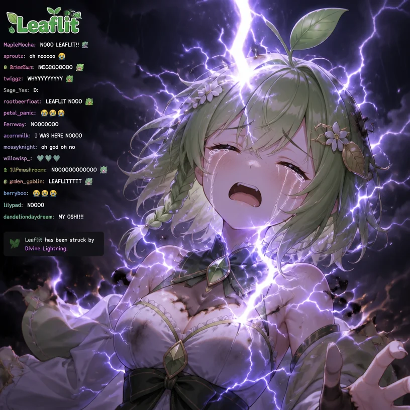 Leaflit Vtuber crying while being struck by lightning 