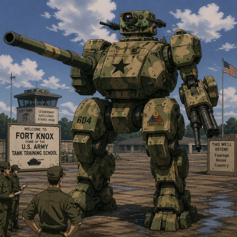 I'd like to design a cassette-futurism/retro-futurist 1990s tech level mecha. 

It's about 15 feet tall, and about 10 feet from chest to back and 10 feet from shoulder to shoulder. 

This mecha is a b