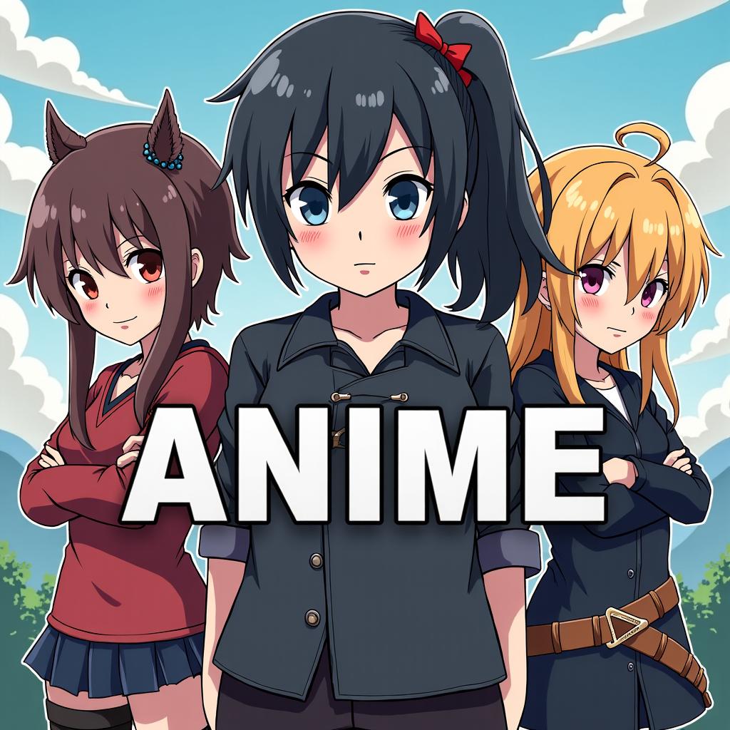 I want a promo style image with a clear title in the center that says "Summer Anime" in a sumer time style, with behind the title having a mix of key anime characters from: Saga of Tanya the Evil; Ske