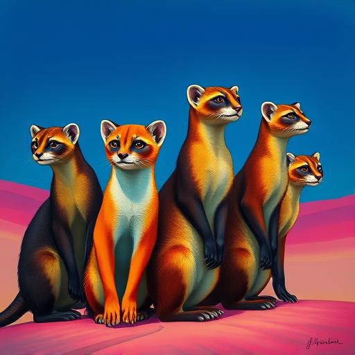 Meercats on parade

(hard-rule color overlay: every hue forcibly skewed into a vivid jewel palette of ember orange, hot crimson-magenta, electric cyan, deep cobalt blue, vivid emerald green, antique g