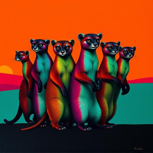 Meercats on parade

(hard-rule color overlay: every hue forcibly skewed into a vivid jewel palette of ember orange, hot crimson-magenta, electric cyan, deep cobalt blue, vivid emerald green, antique g