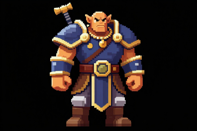 16 bit videogame style fantasy orc warrior. Black background. 
