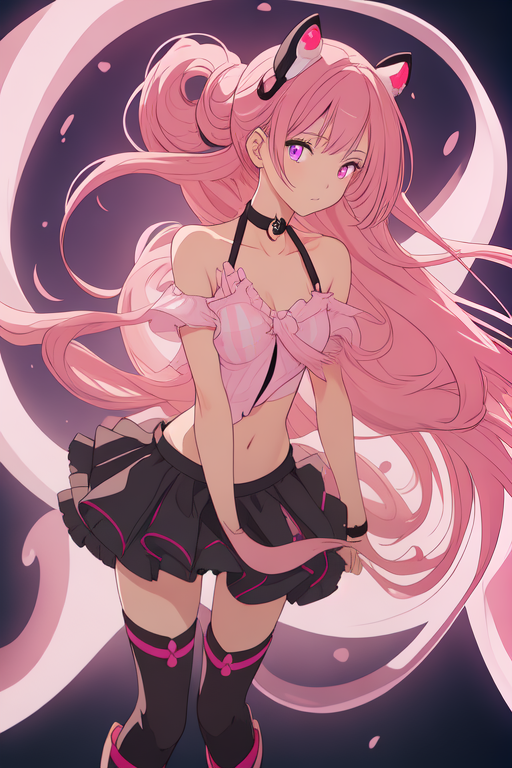 anime style, Imagine a dumbo octopus disguised as an adorable teenage girl. with a slim body, Her hair style is thick layers of flat sections, layered style, tips slightly turned up, light pink roots 