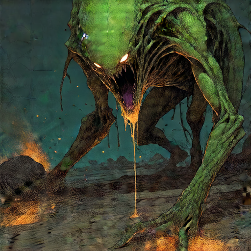 Caustic Creeper, a mutant monster for a dark science-fantasy trading card game, a grotesque creeping mutant creature with a low stalking posture and unstable acidic biology, body covered in swollen co