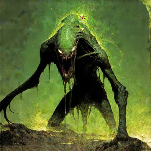 Caustic Creeper, a mutant monster for a dark science-fantasy trading card game, a grotesque creeping mutant creature with a low stalking posture and unstable acidic biology, body covered in swollen co
