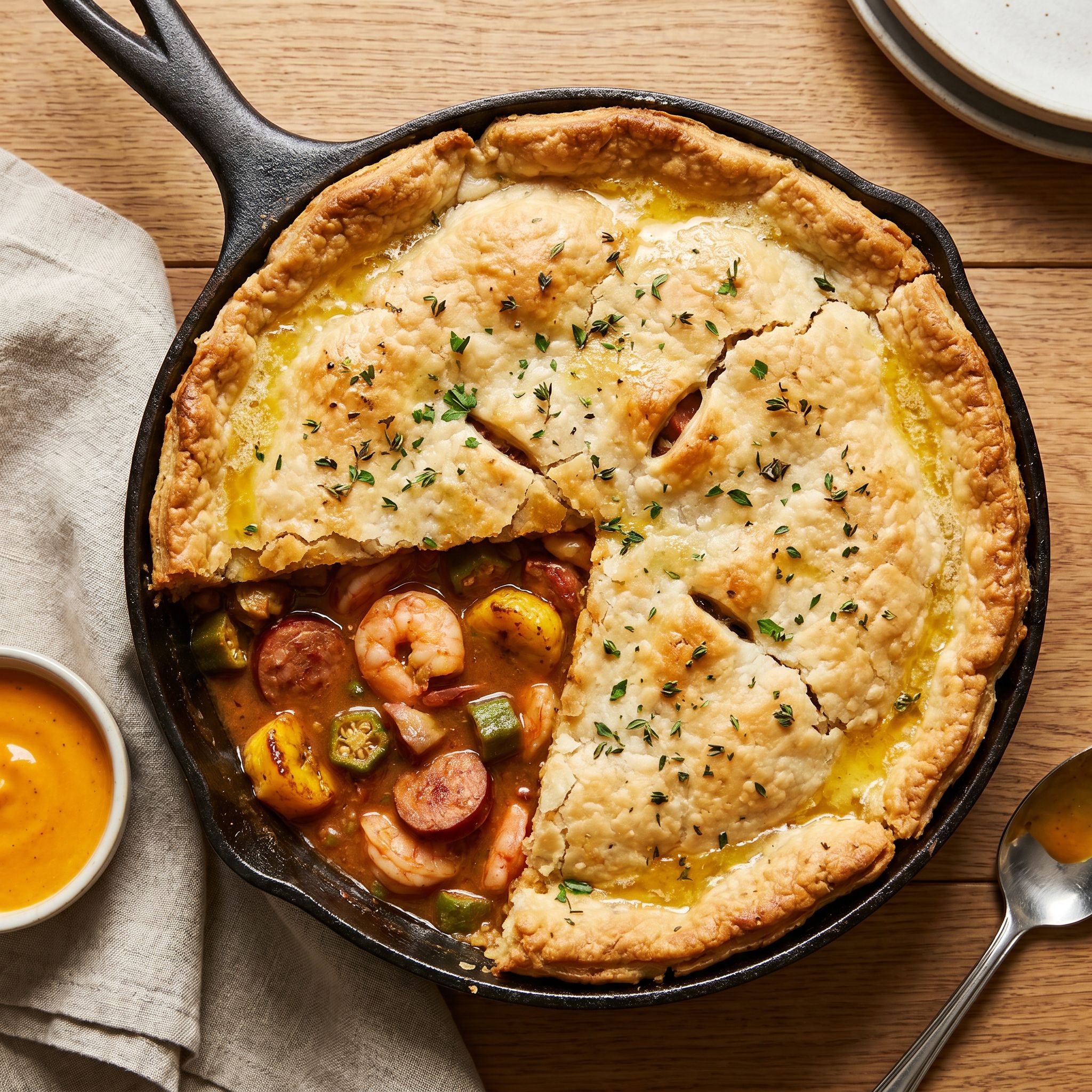 Andouille Plantain Gumbo Pot Pie