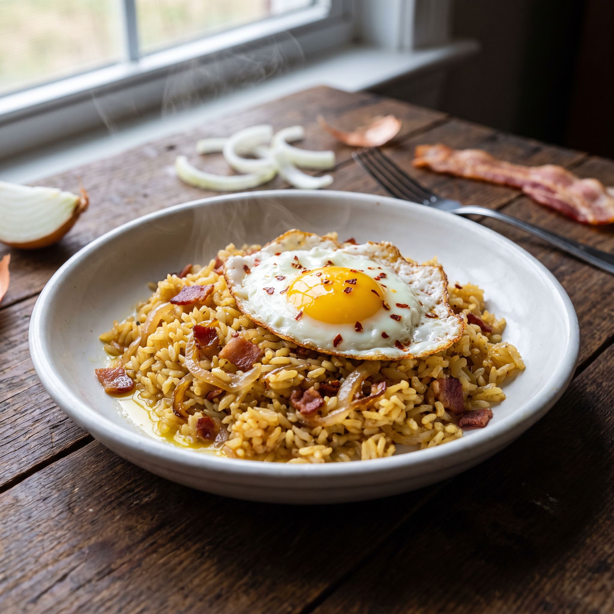 Bacon Onion Butter Egg Pilaf
