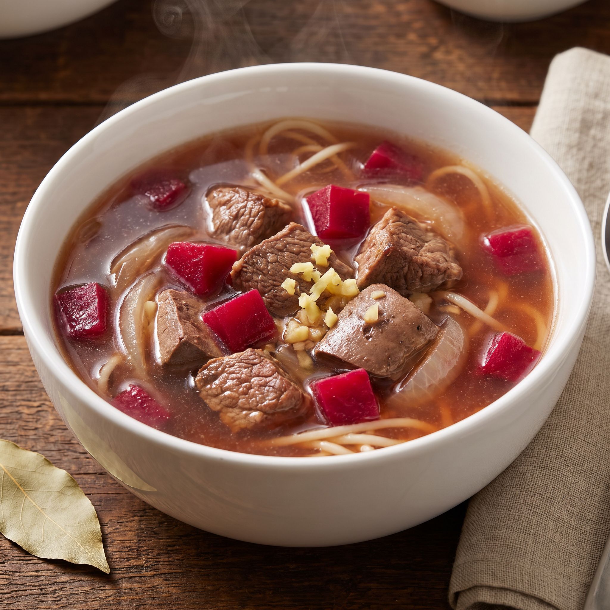 Beef and Beet Noodle Soup