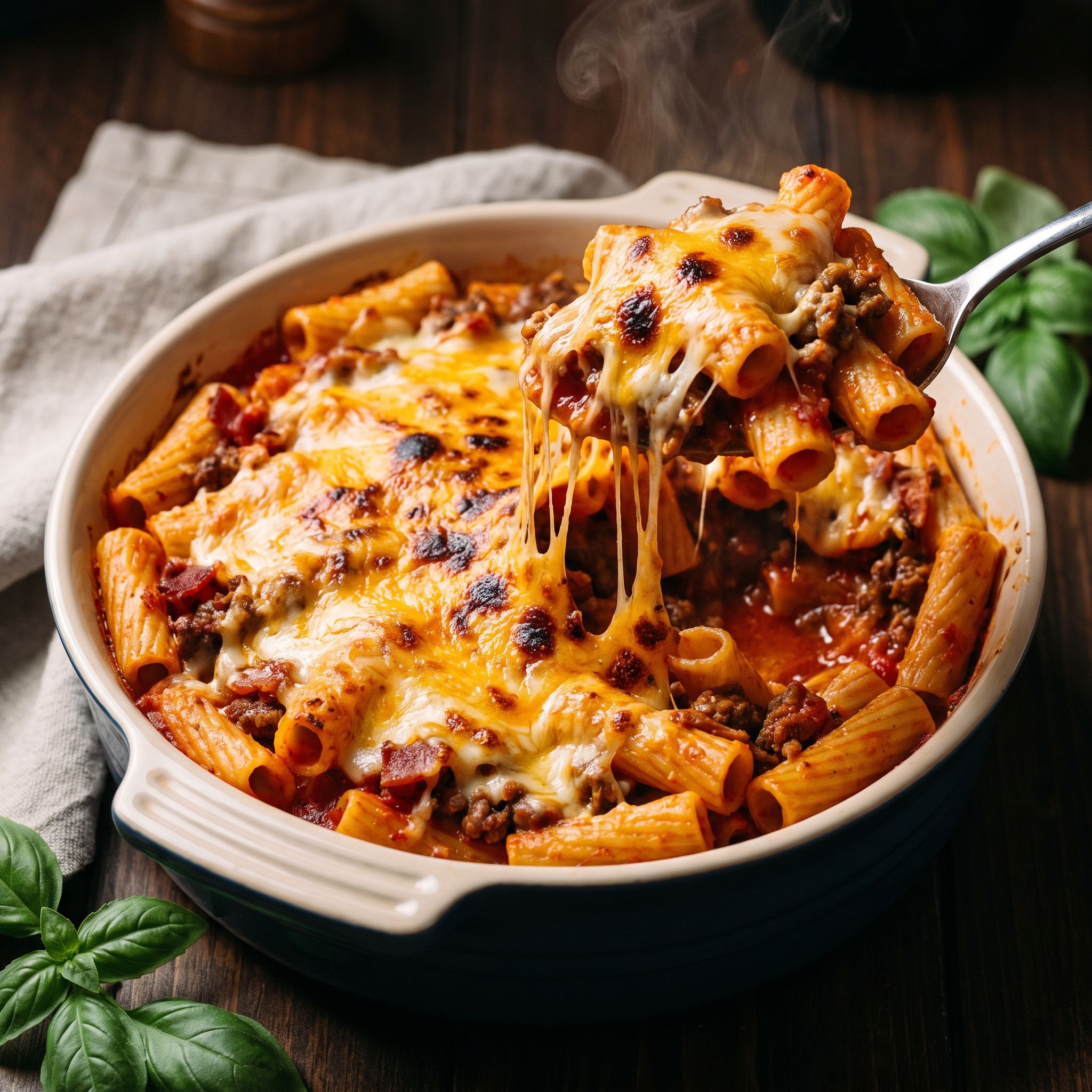 Beef Bacon Cheese Pasta Bake