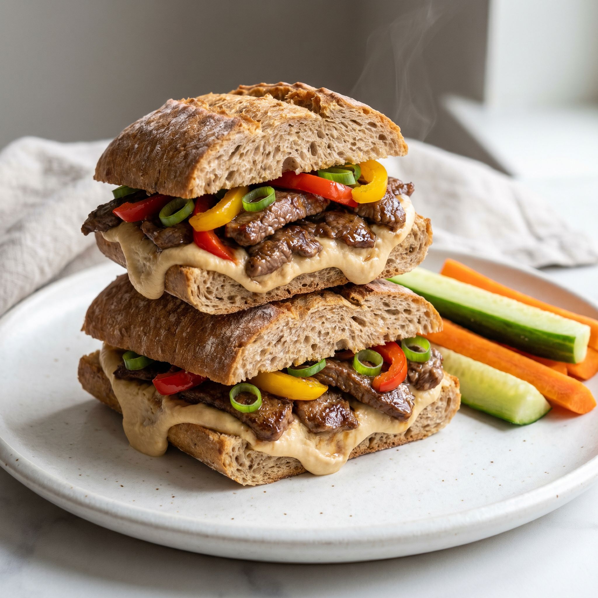 Beef Veggie Hummus Sandwiches