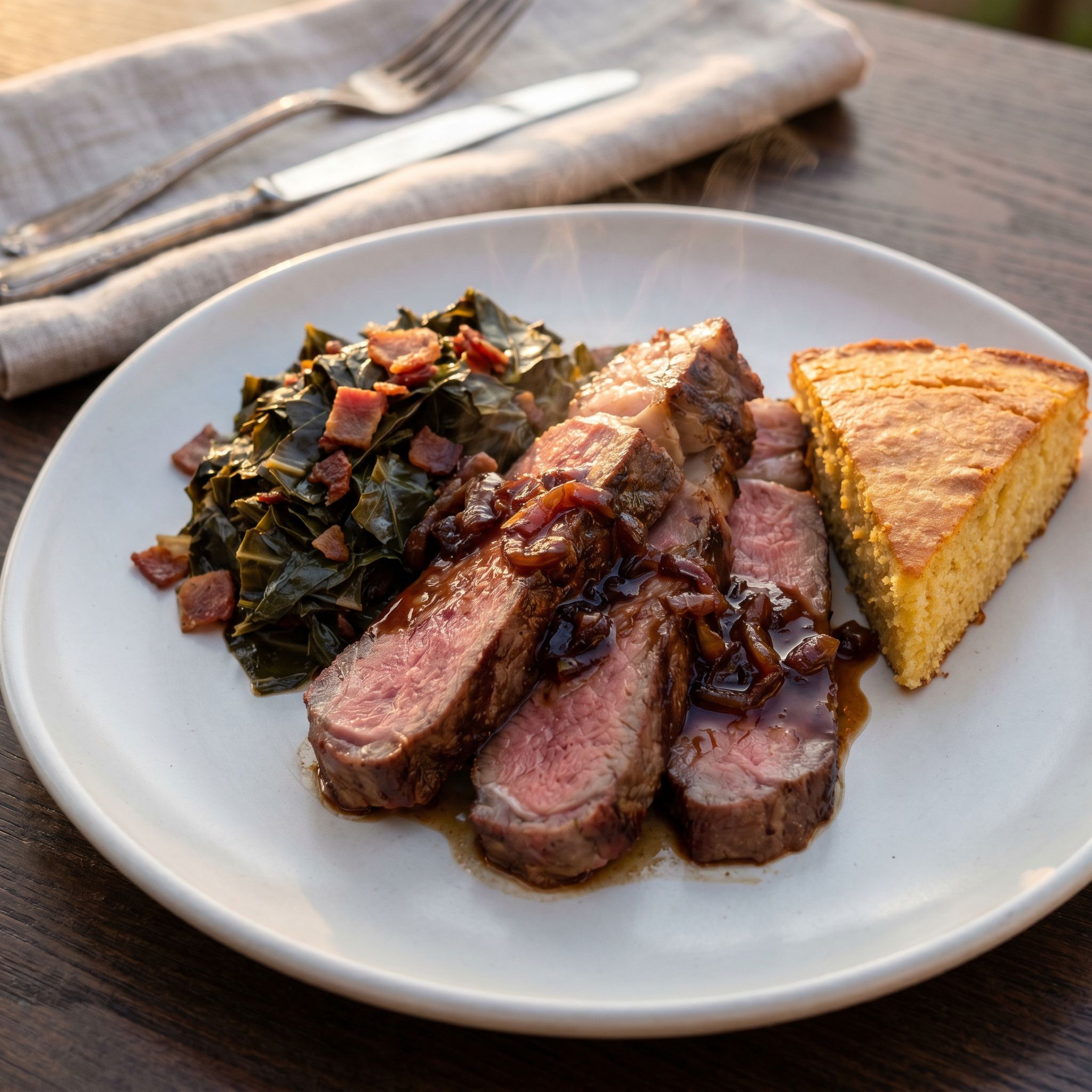 Bourbon Braised Tomahawk with Collards