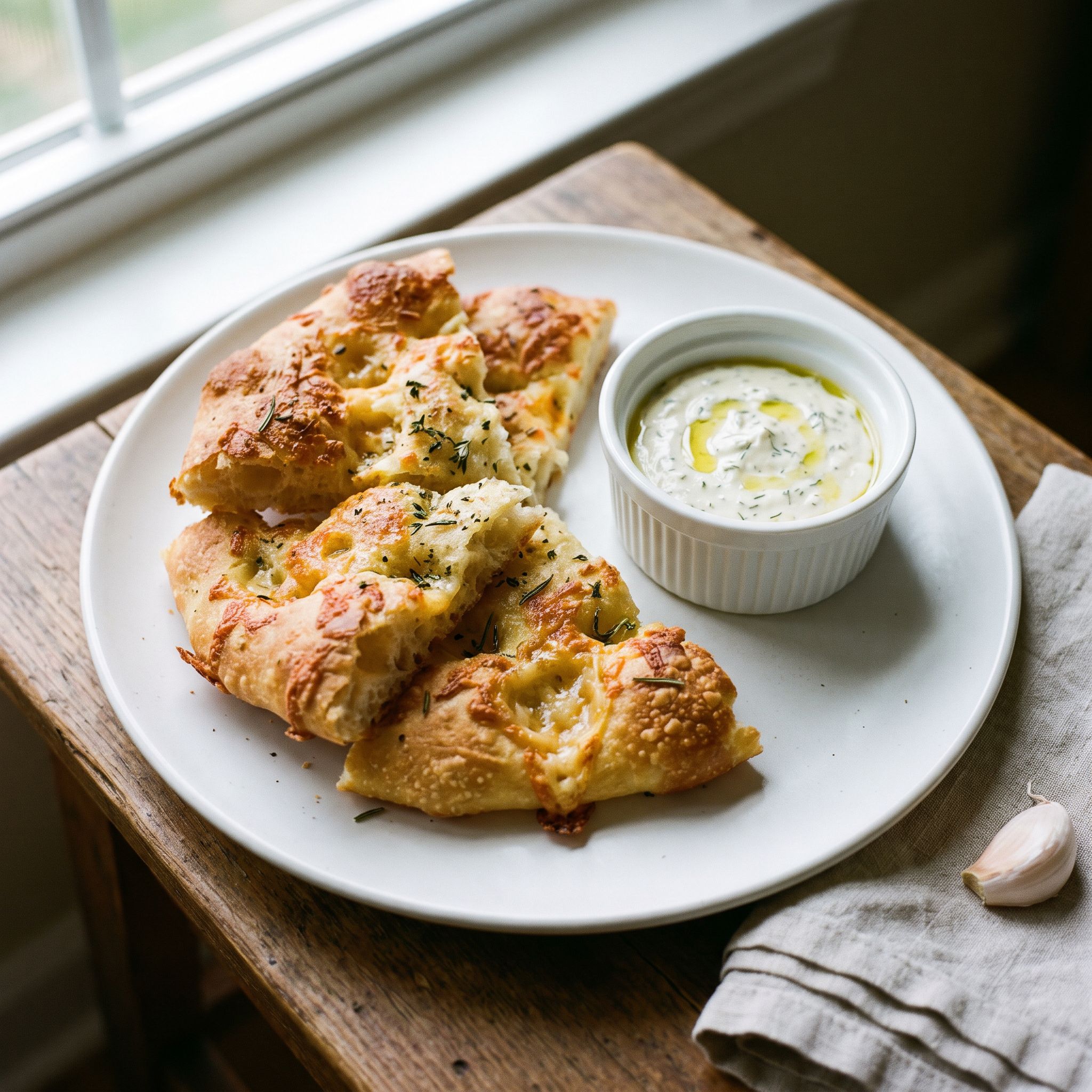 Cheddar Herb Flatbread and Cottage Cheese Dip