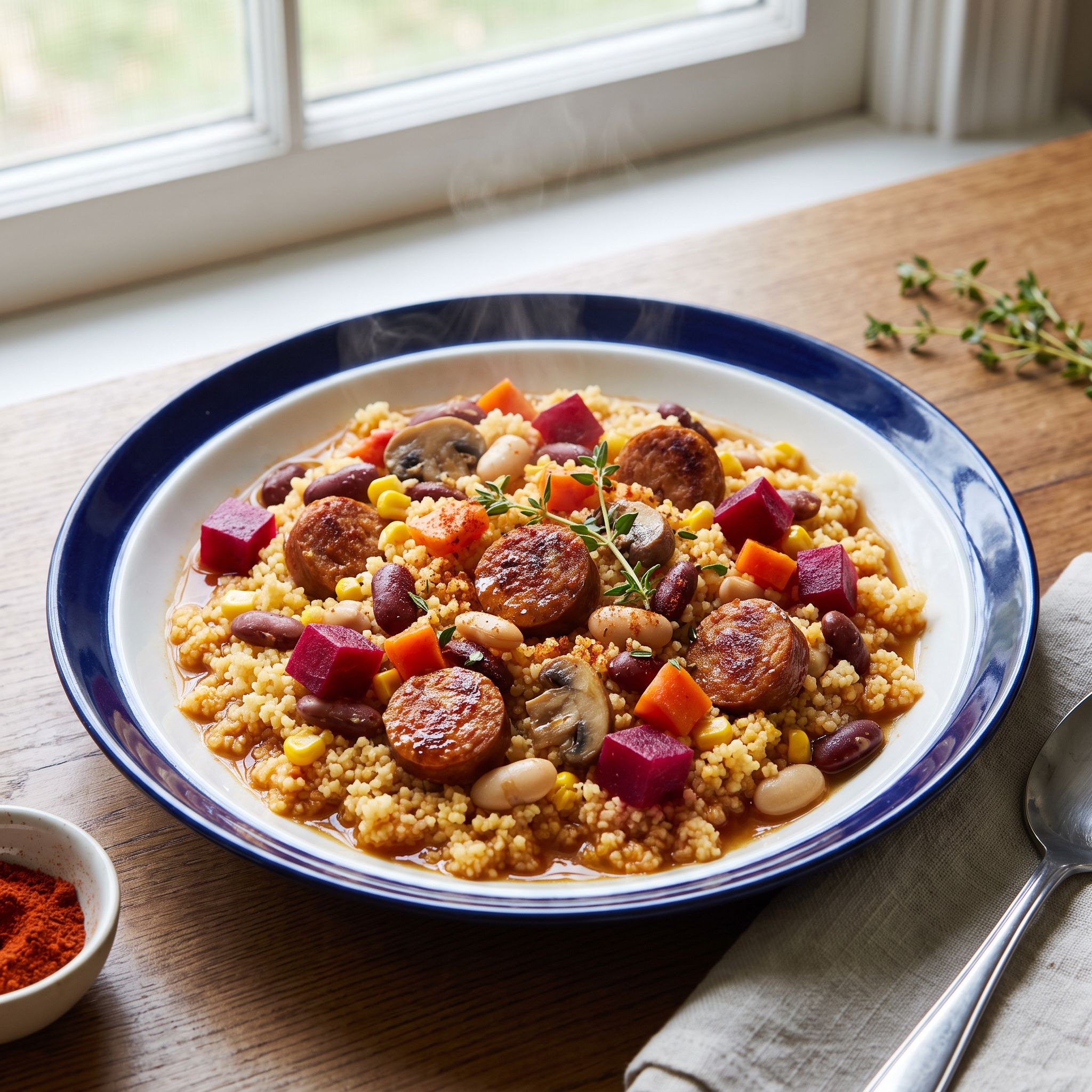 Chili Sausage Bean Couscous Skillet