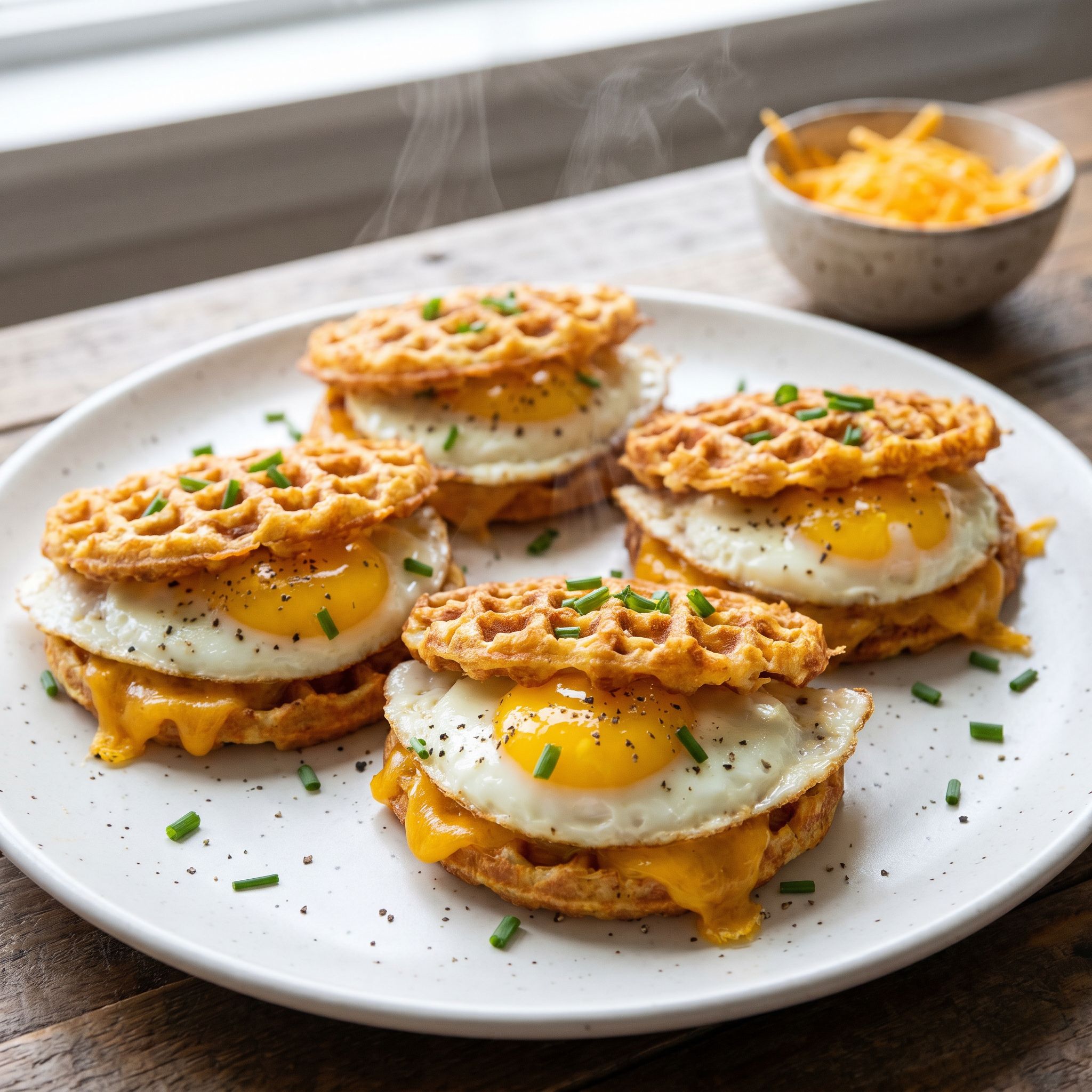 Crispy Cheddar Chaffle Egg Stack