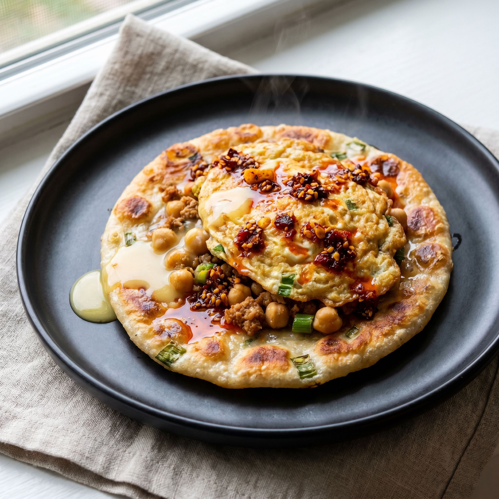 Crispy Egg Flatbread Fusion Stack