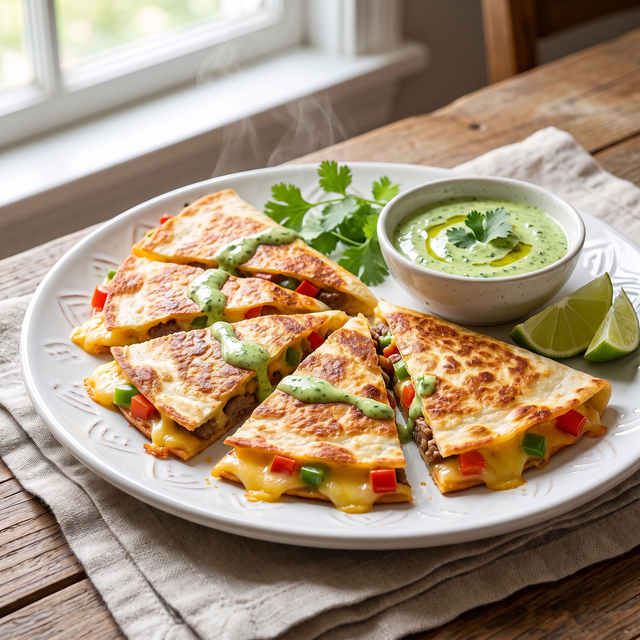 Crispy Steak Cheese Pepper Quesadillas
