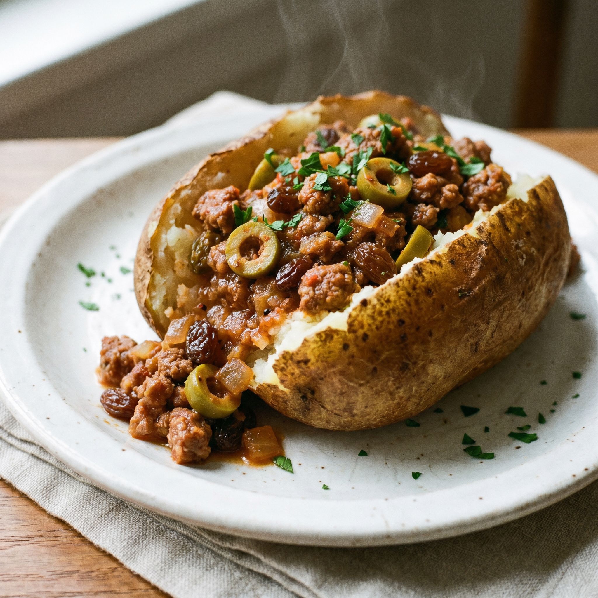Cuban Picadillo-Stuffed Baked Potatoes