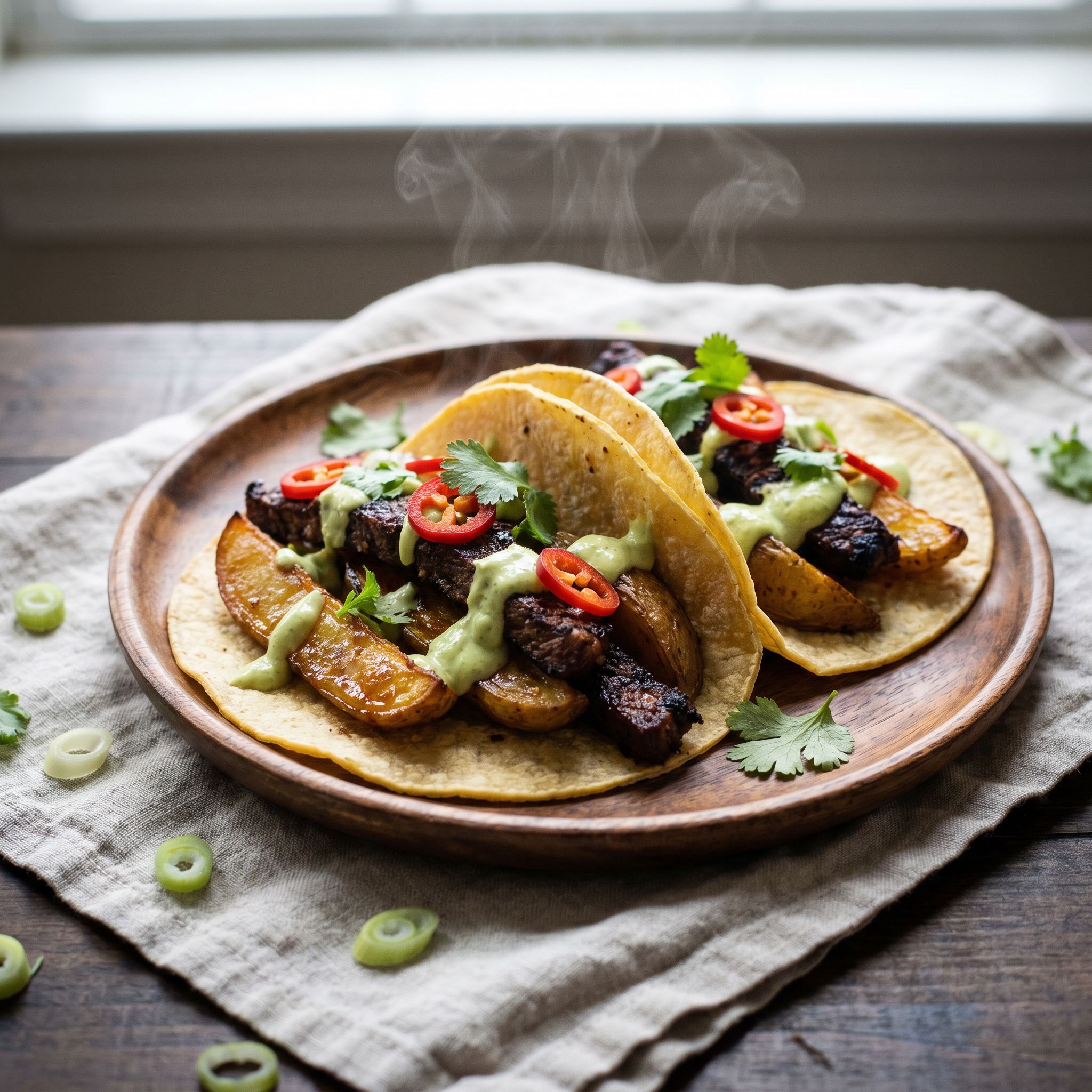 Fire-Roasted Shanghai Beef Potato Tacos