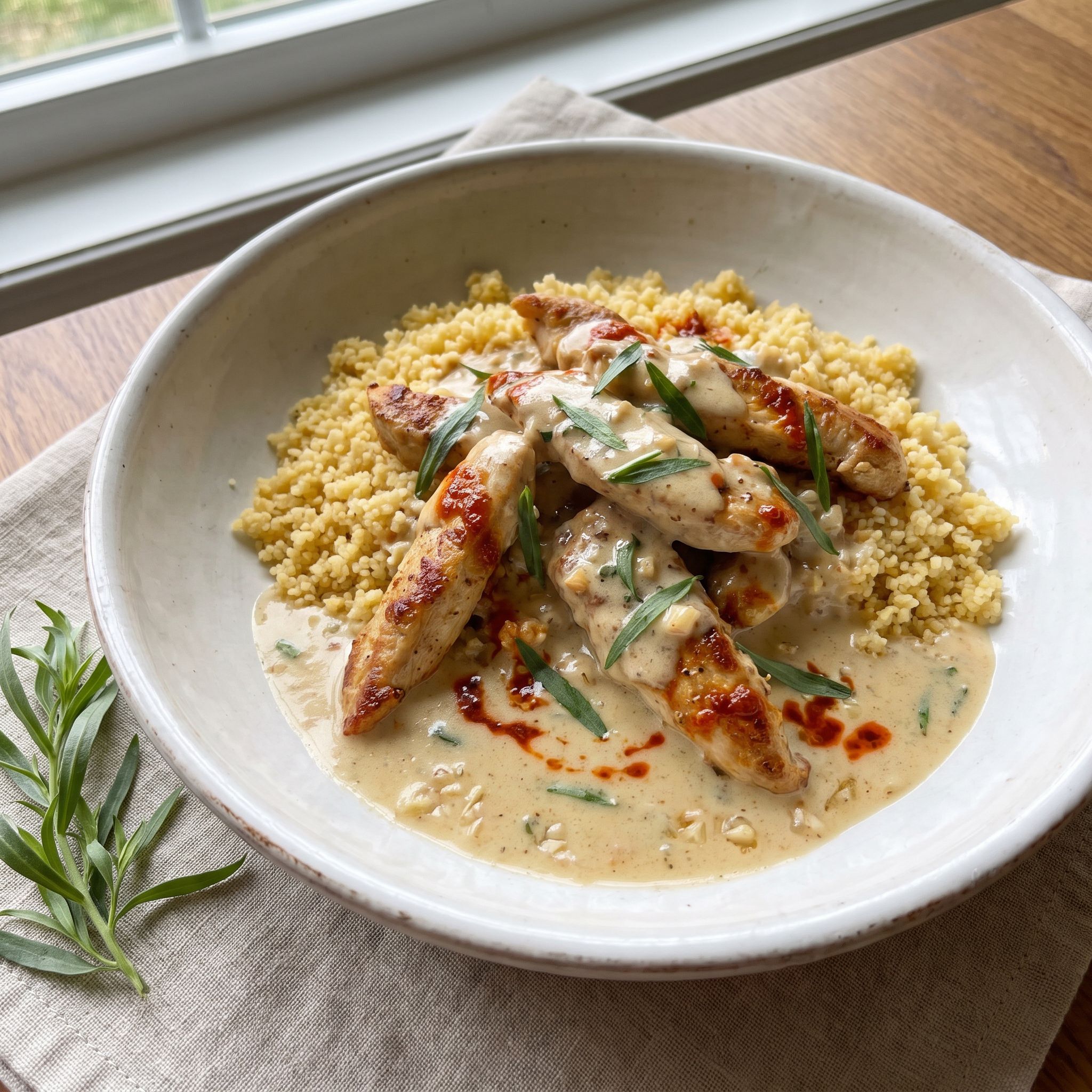 Garlic Tarragon Harissa Chicken Couscous