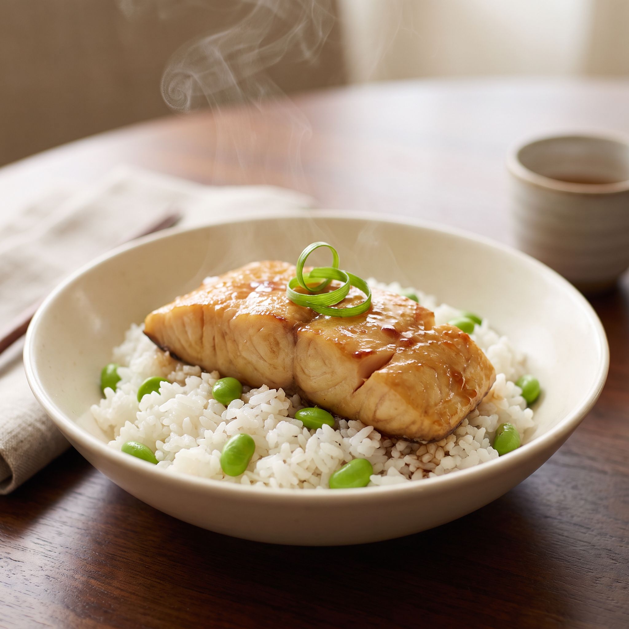 Ginger Soy Simmered Sablefish with Edamame Rice