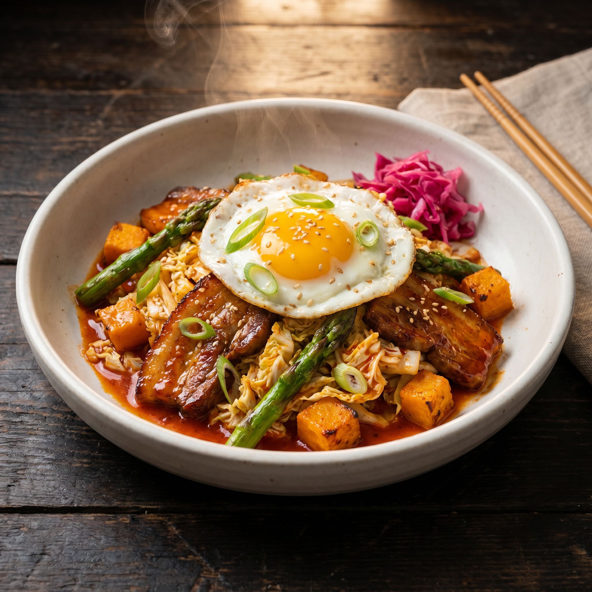 Gochujang Pork Stir-Fry with Asparagus and Cabbage