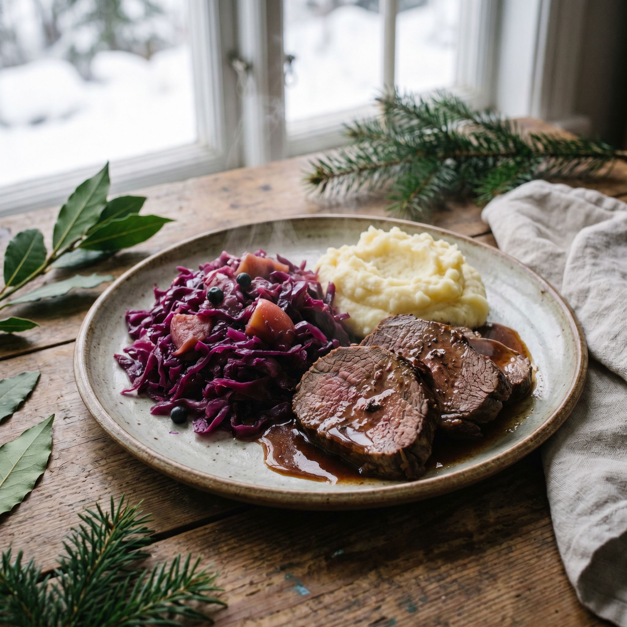Juniper Braised Beef with Red Cabbage