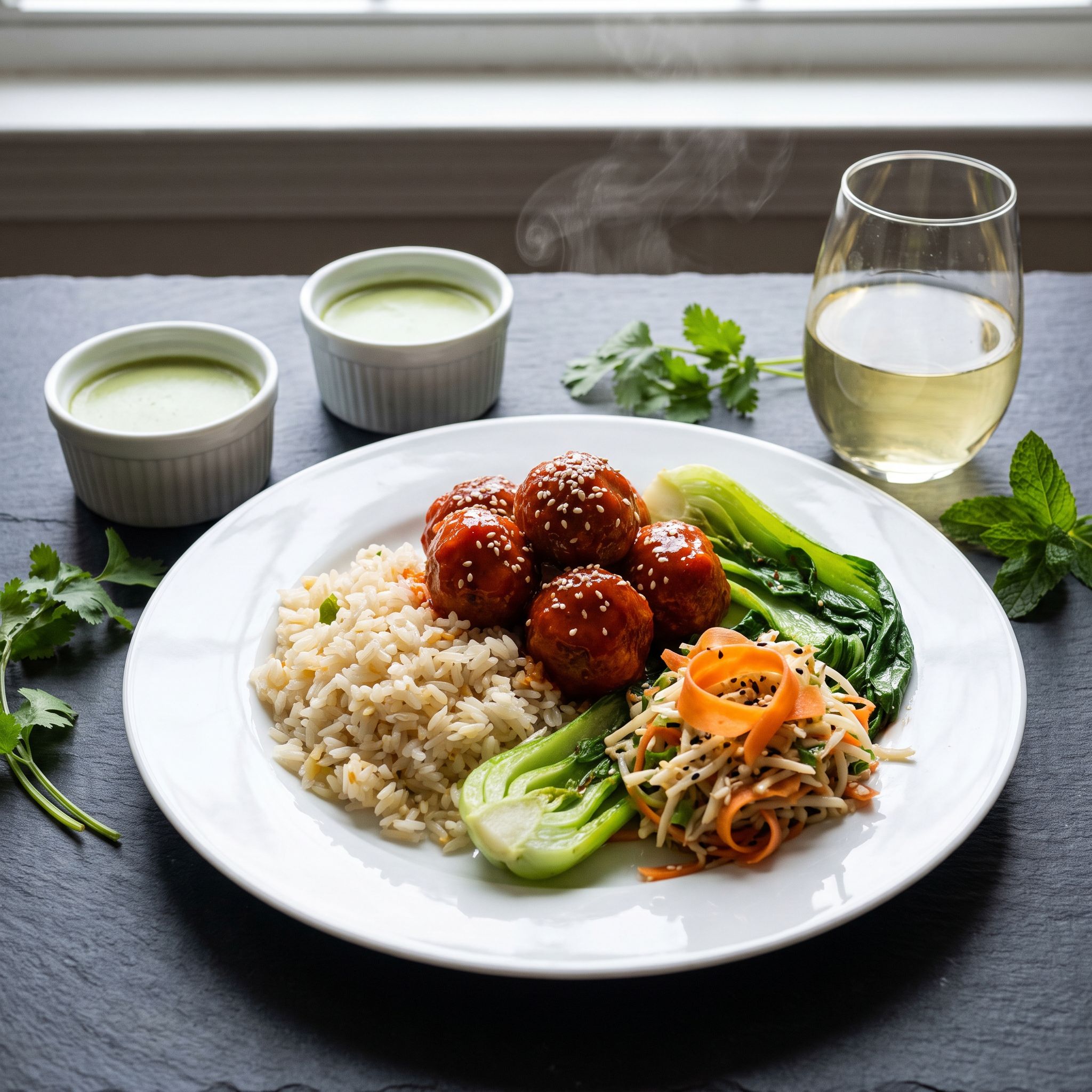 Korean-Inspired Beef Meatballs with Sesame Slaw