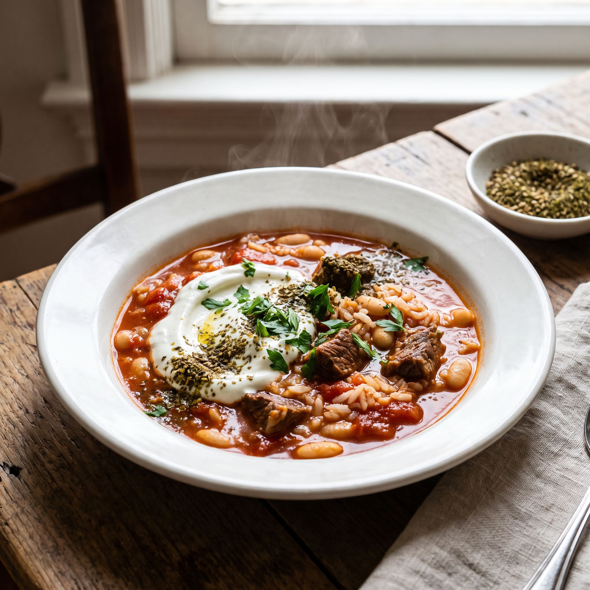 Labneh-Topped Israeli Beef Rice