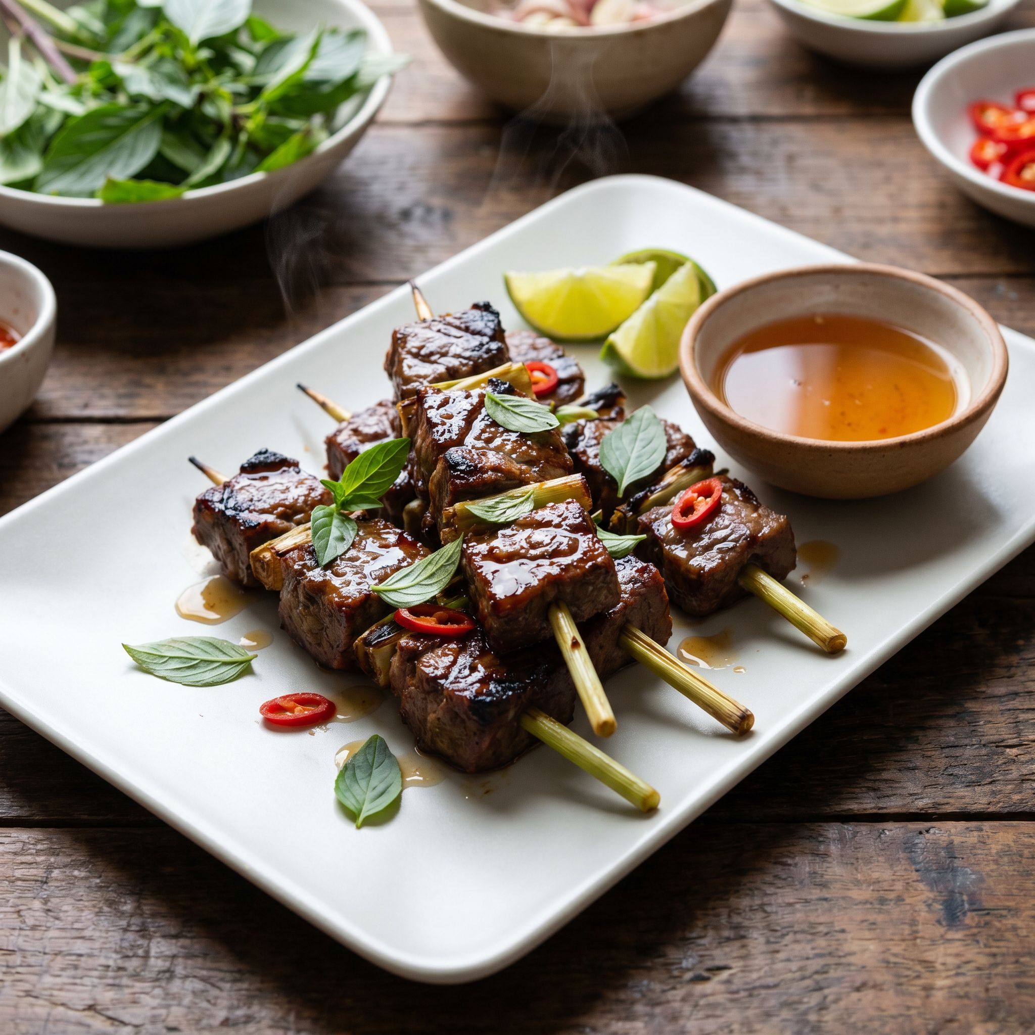 Lemongrass Thai Basil Beef Skewers