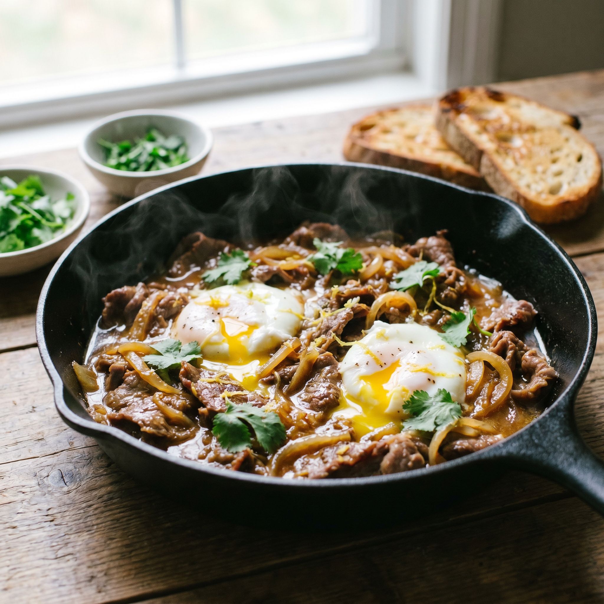 Maple Miso Beef Egg Skillet