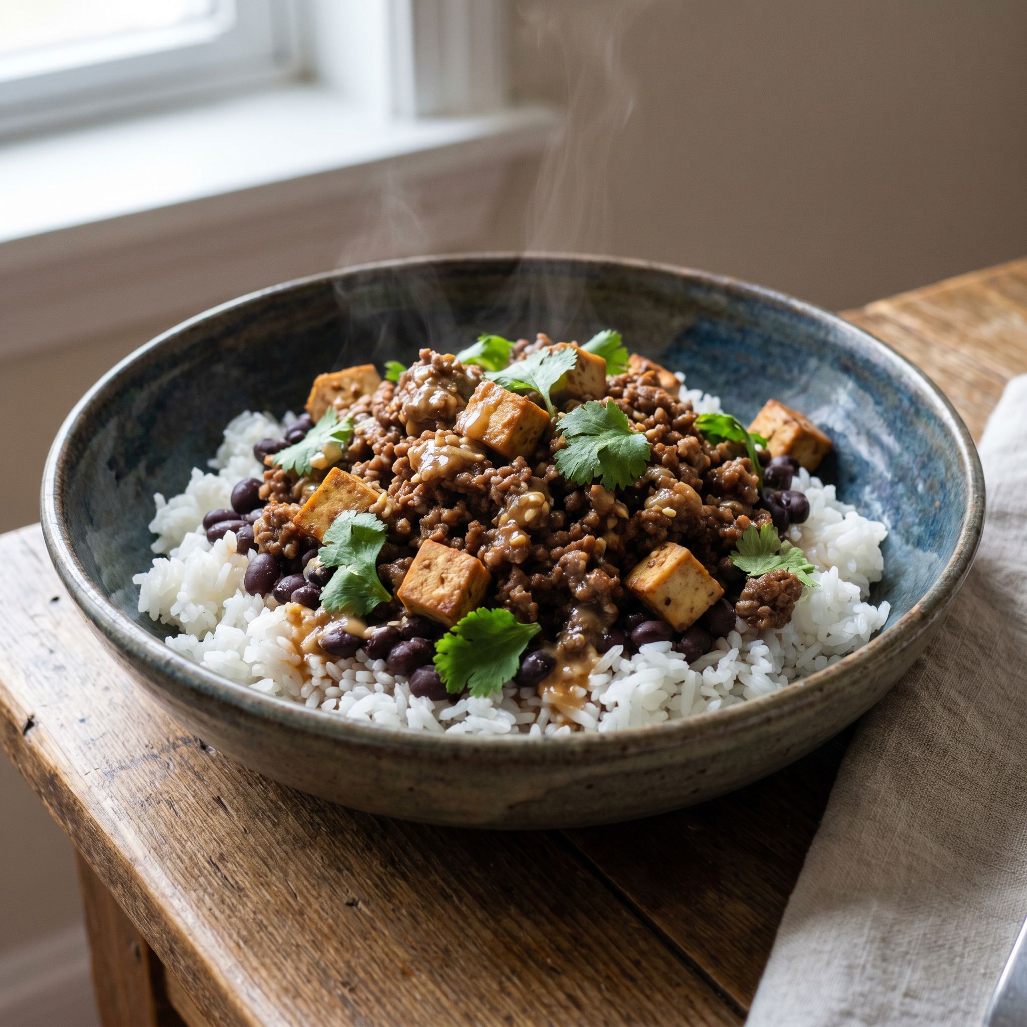 Miso Sesame Ground Beef Rice Bowl