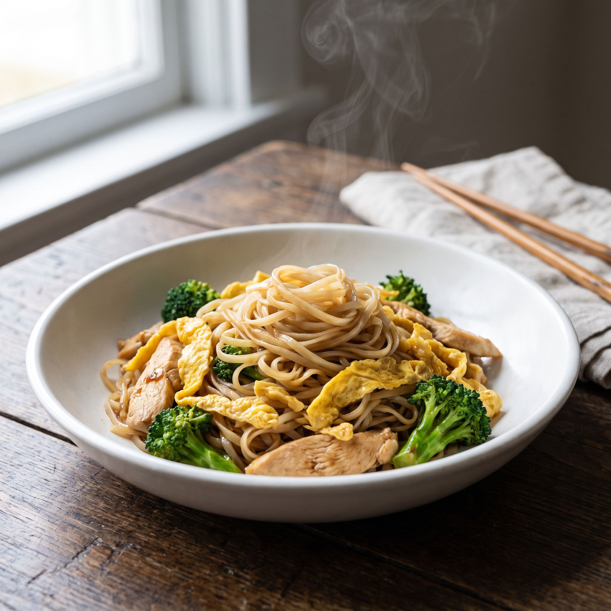 One-Pan Eggy Chicken Rice Noodle Fry
