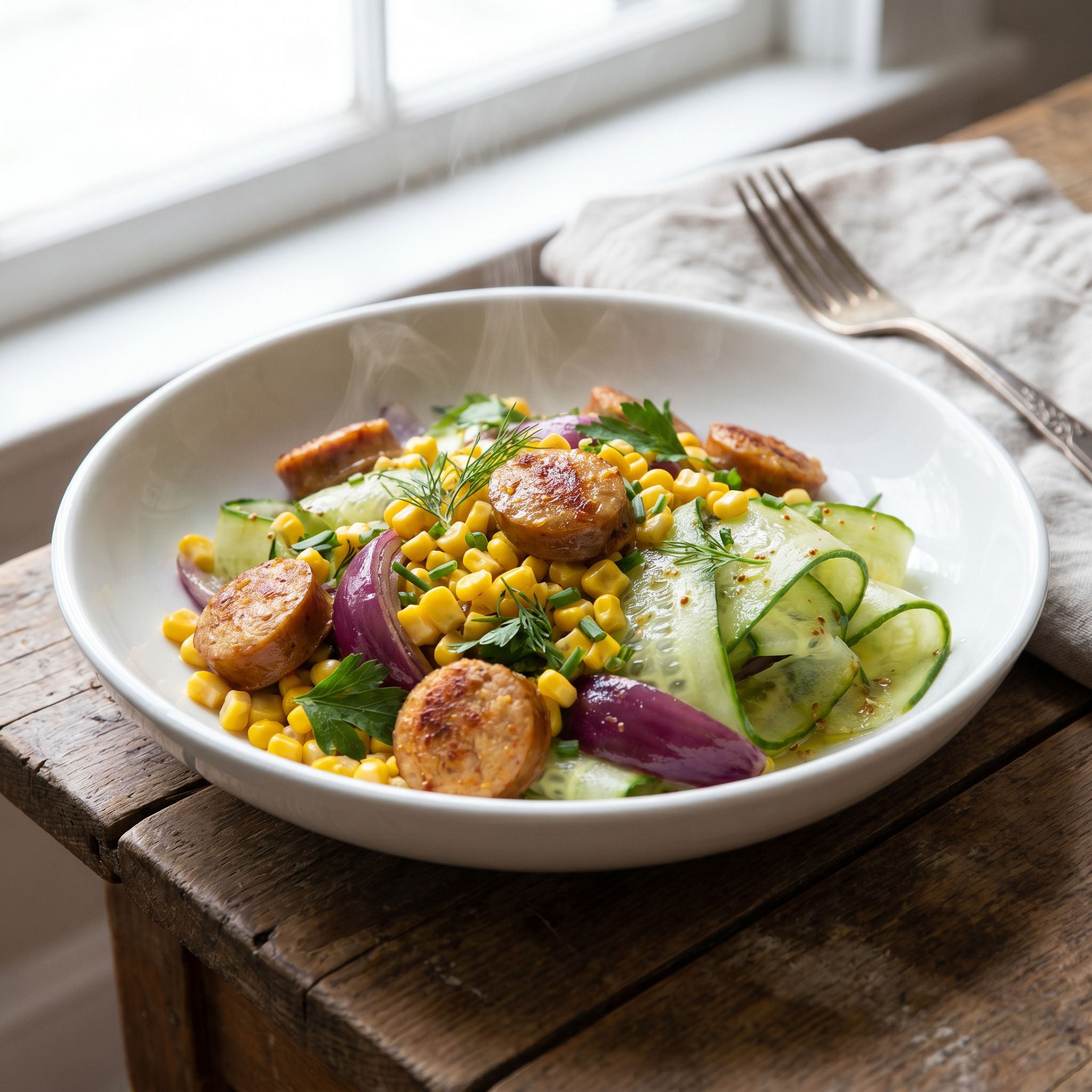 One-Pan Sausage Corn Cucumber Salad