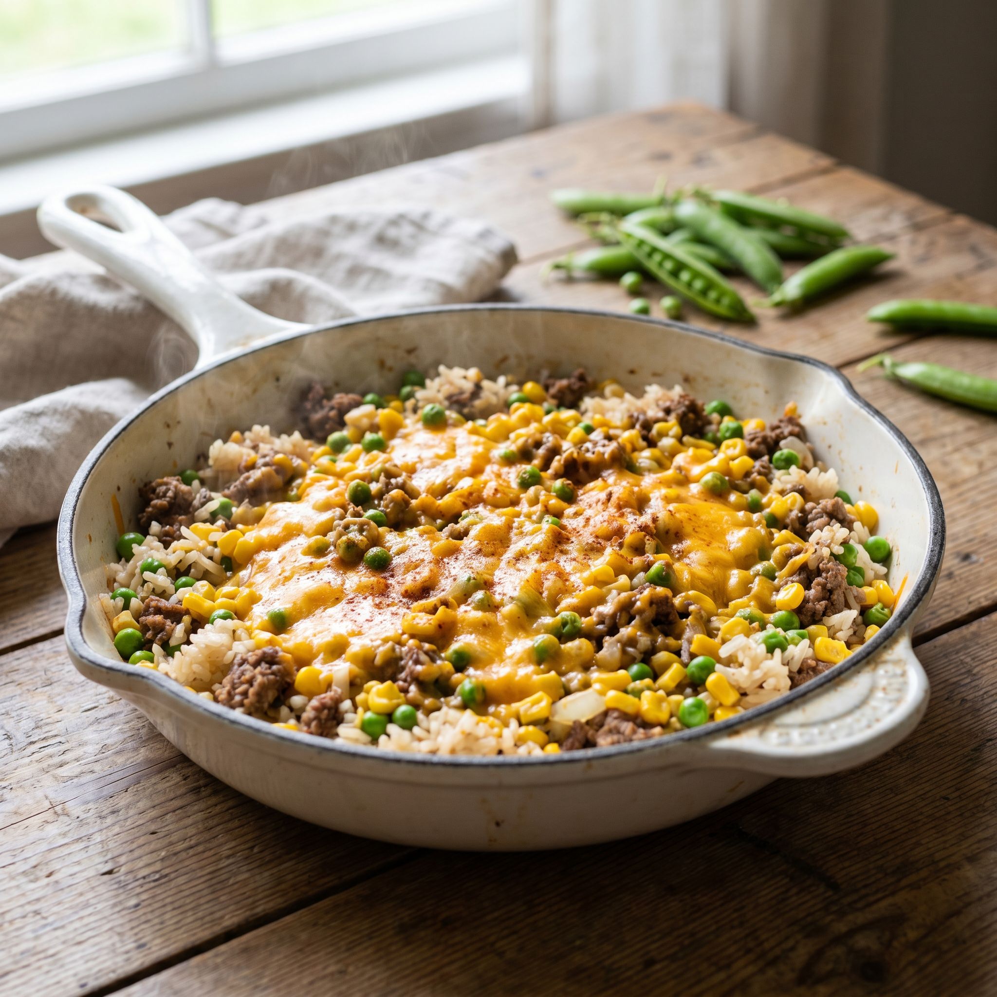 One-Pot Cheesy Beef Rice Skillet