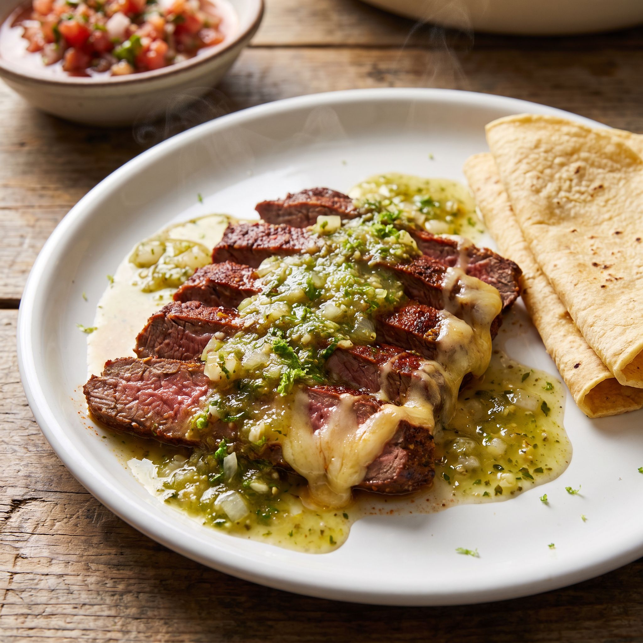 Paprika Skirt Steak with Green Tomato Sauce