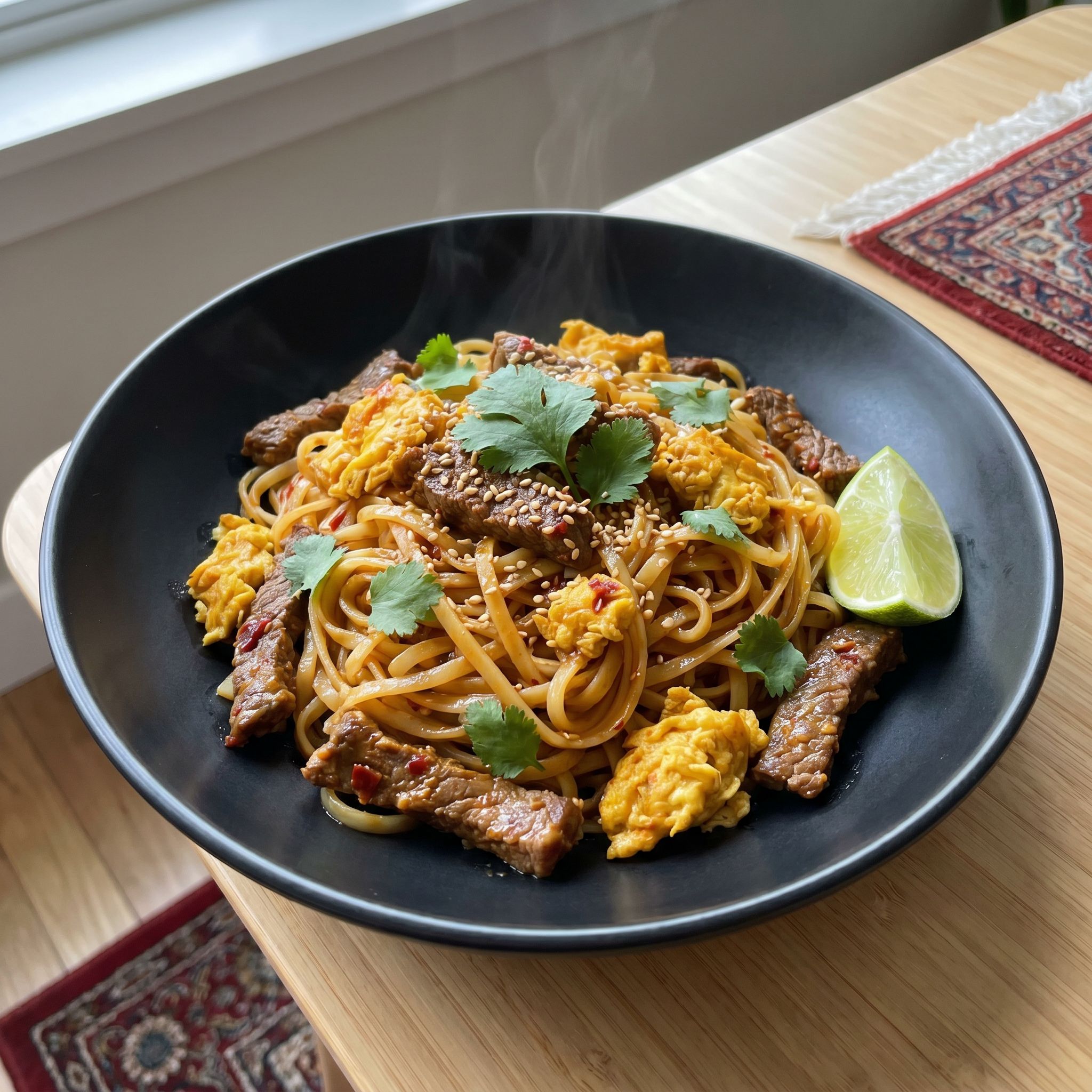 Persian-Spiced Thai Egg Noodle Beef