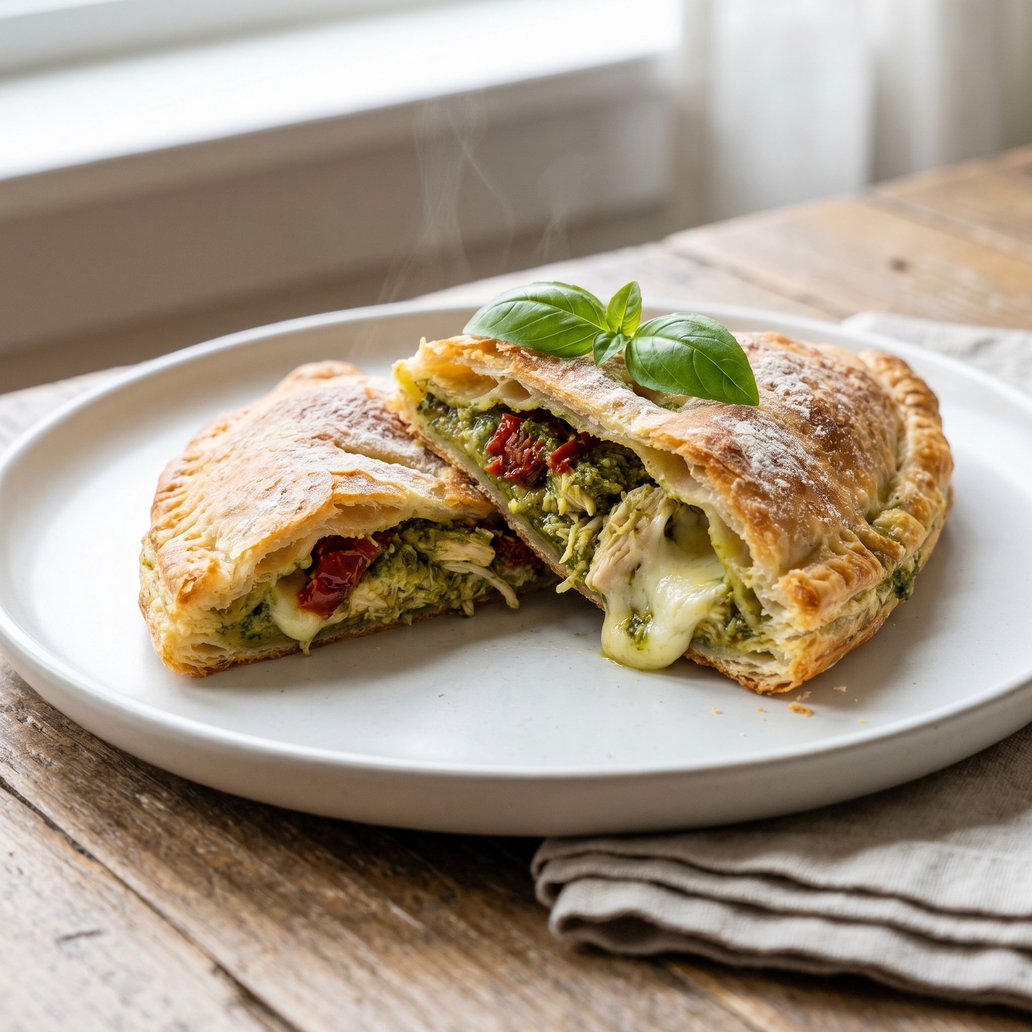 Pesto Chicken and Sun-Dried Tomato Turnovers