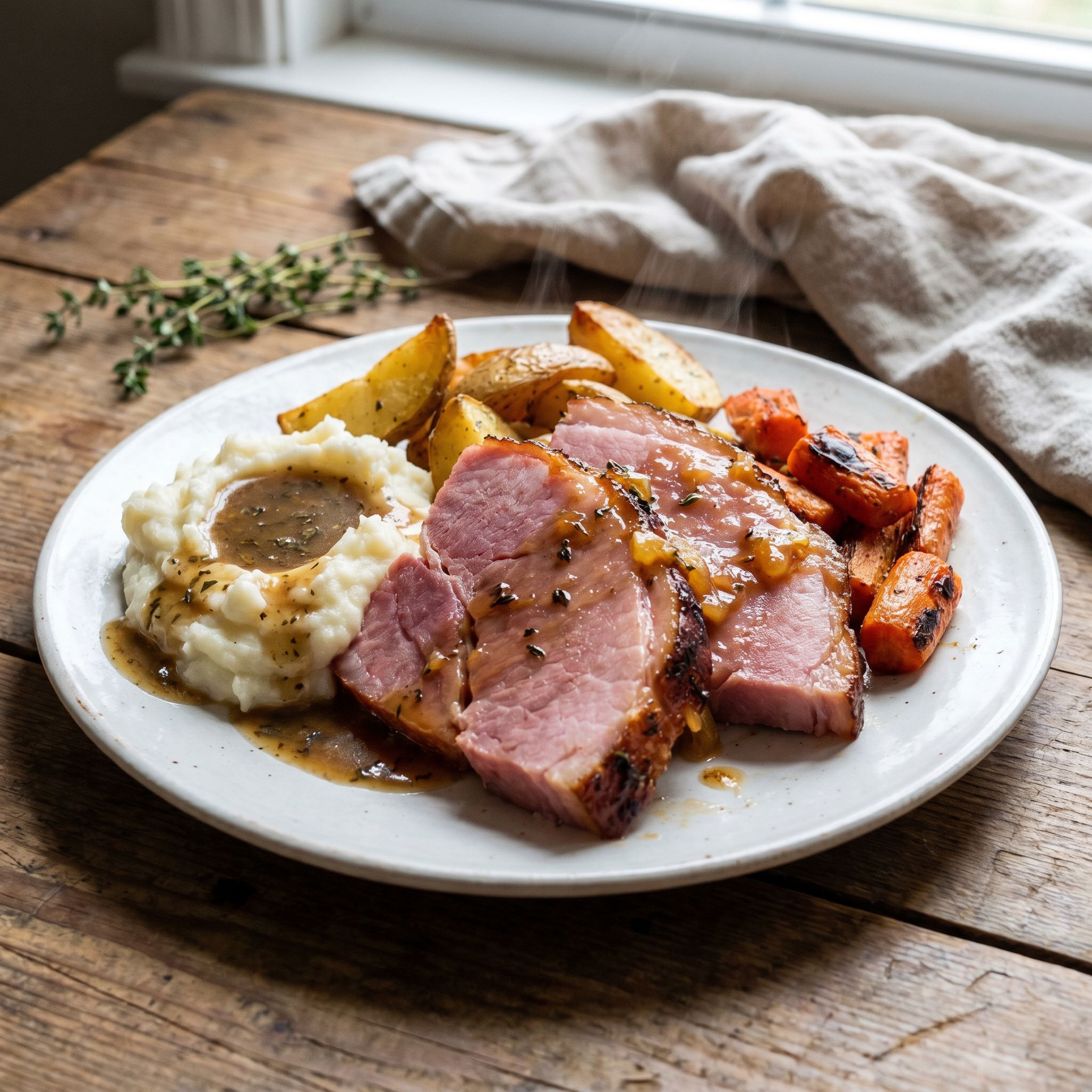 Pineapple Glazed Roasted Ham and Potatoes
