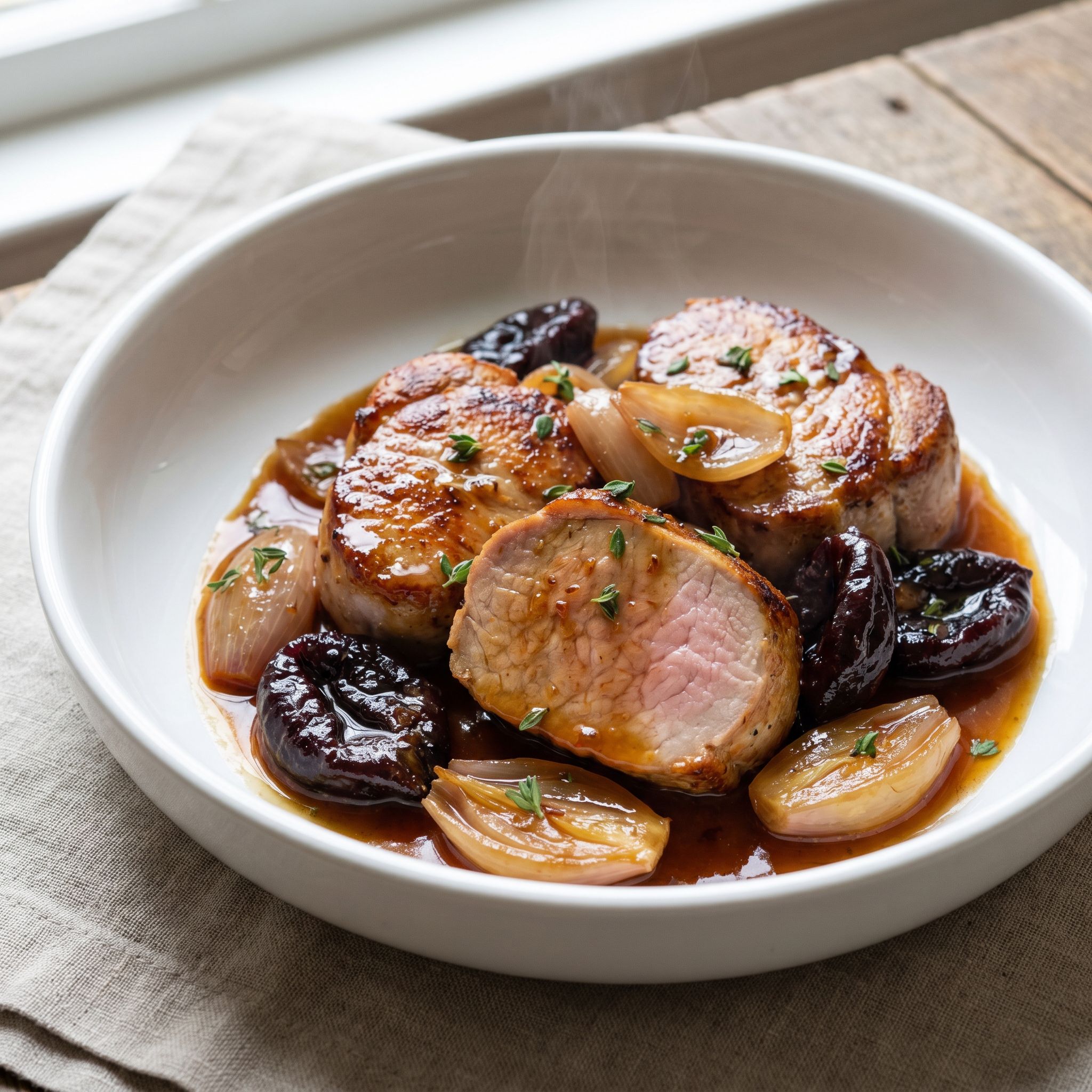 Pork Loin with Prune and Anchovy Glaze