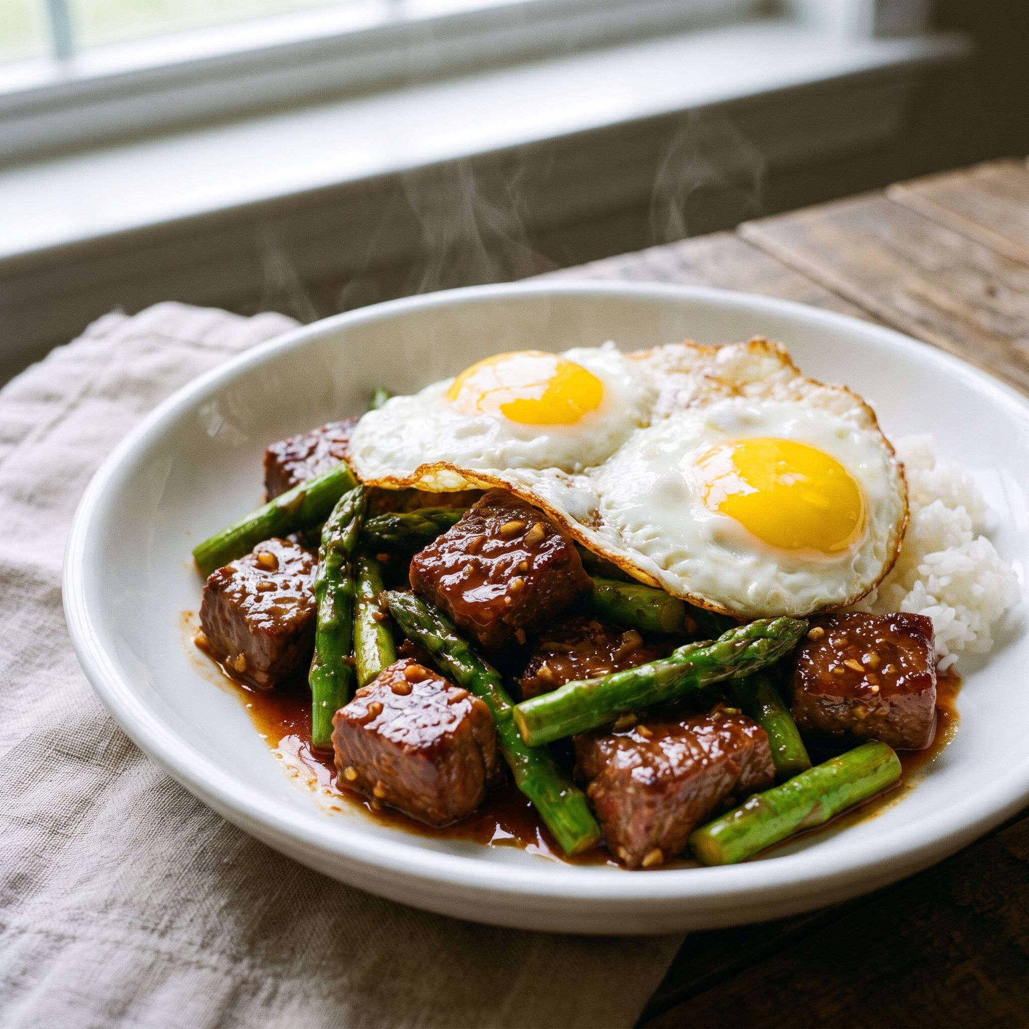 Portuguese-Dutch BBQ Steak Asparagus Hash
