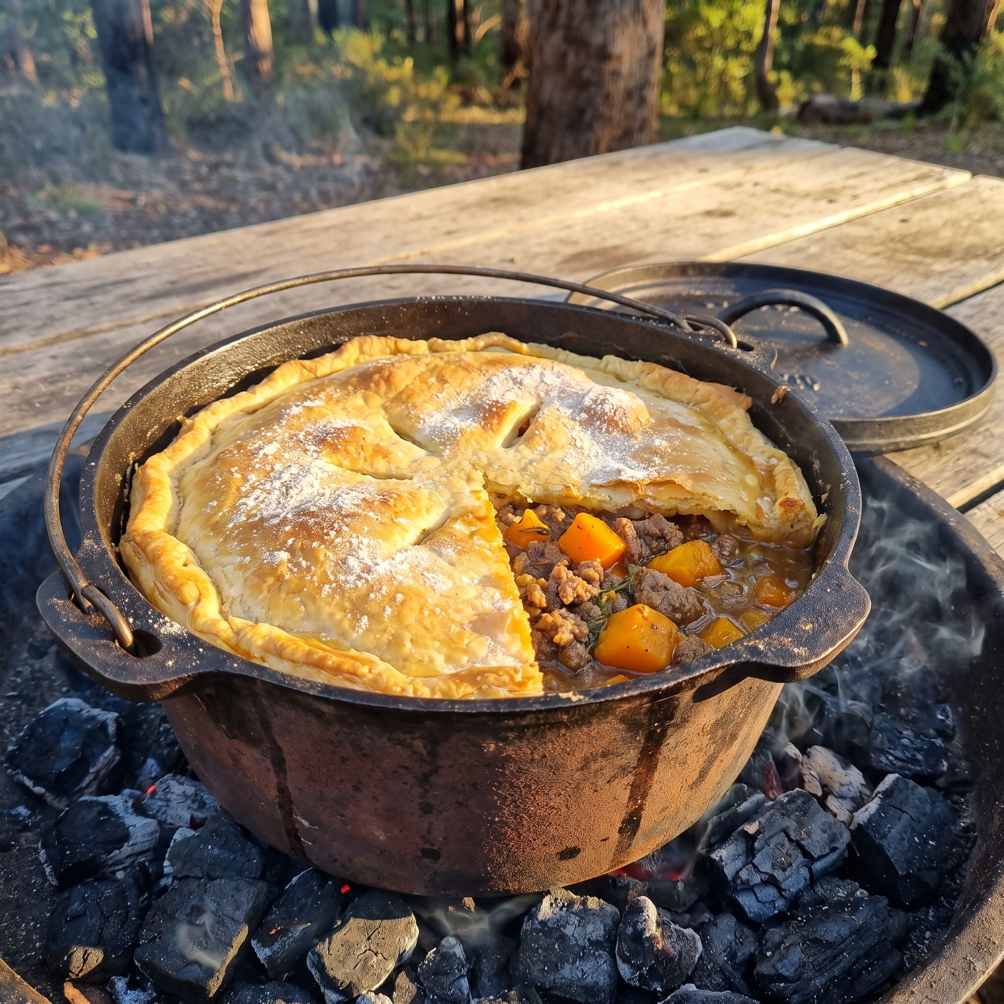 Pumpkin Beef Pie in a Cast Iron Dutch Oven