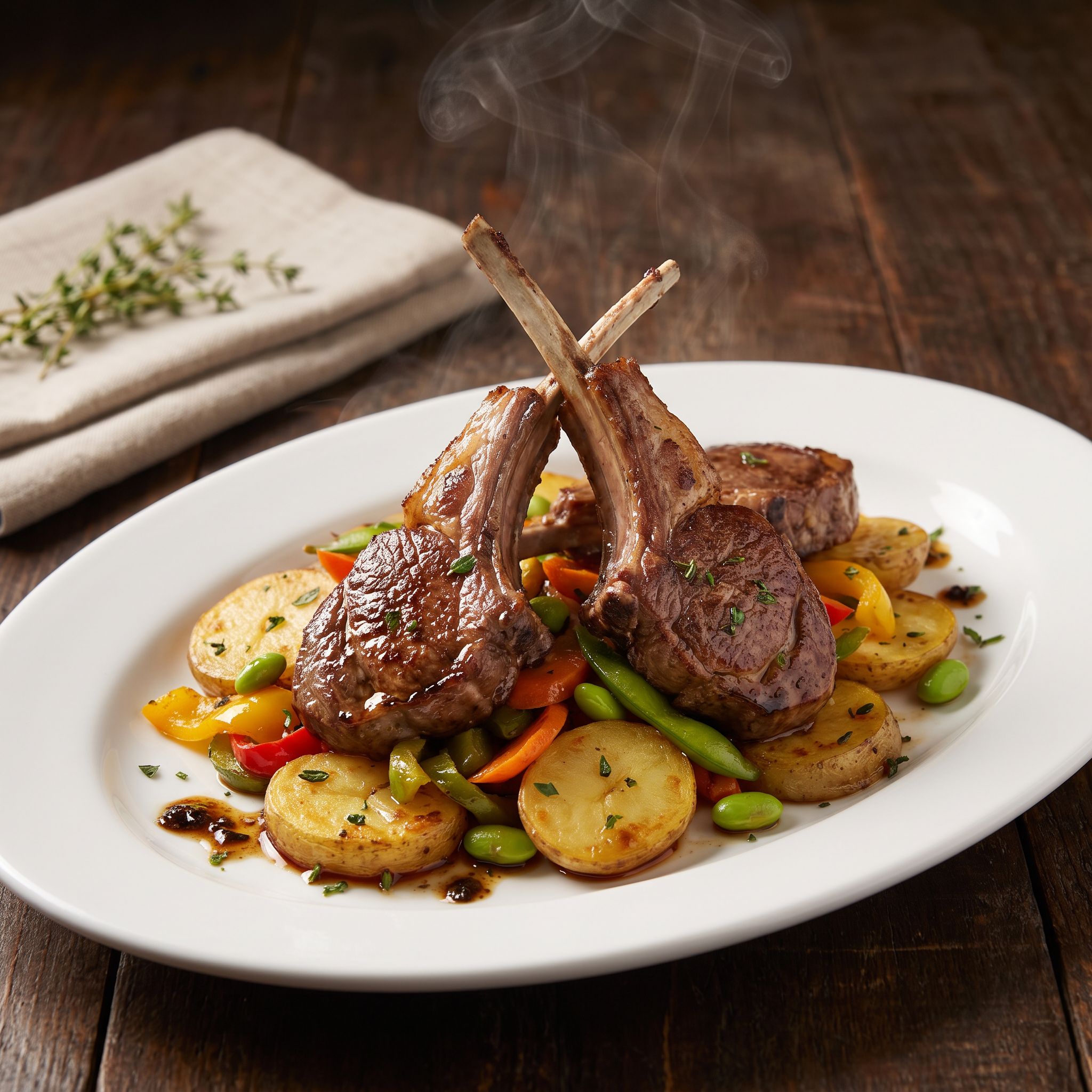 Roasted Lamb Rack over Boulangere-Style Potatoes