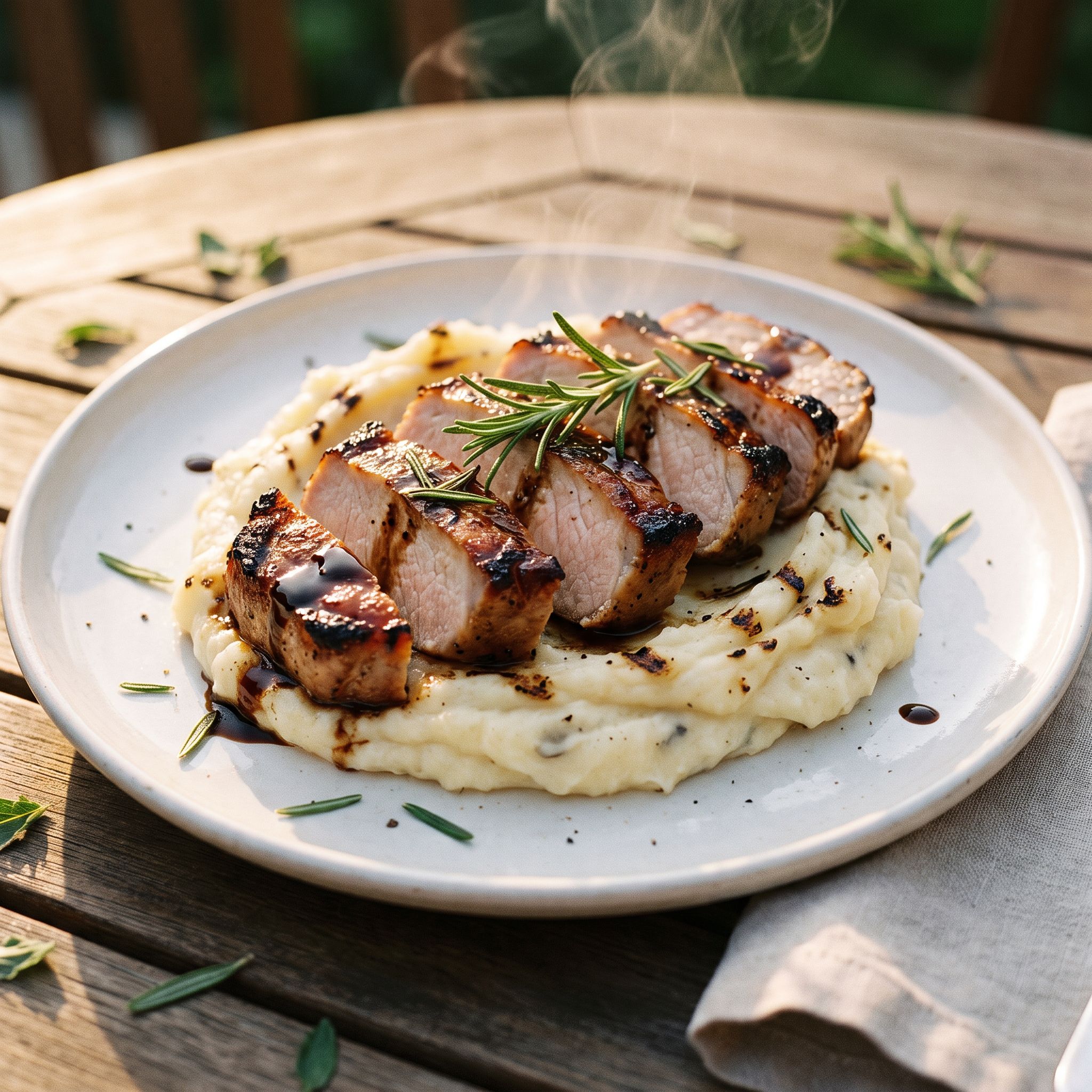 Rosemary Balsamic Grilled Pork with Mash