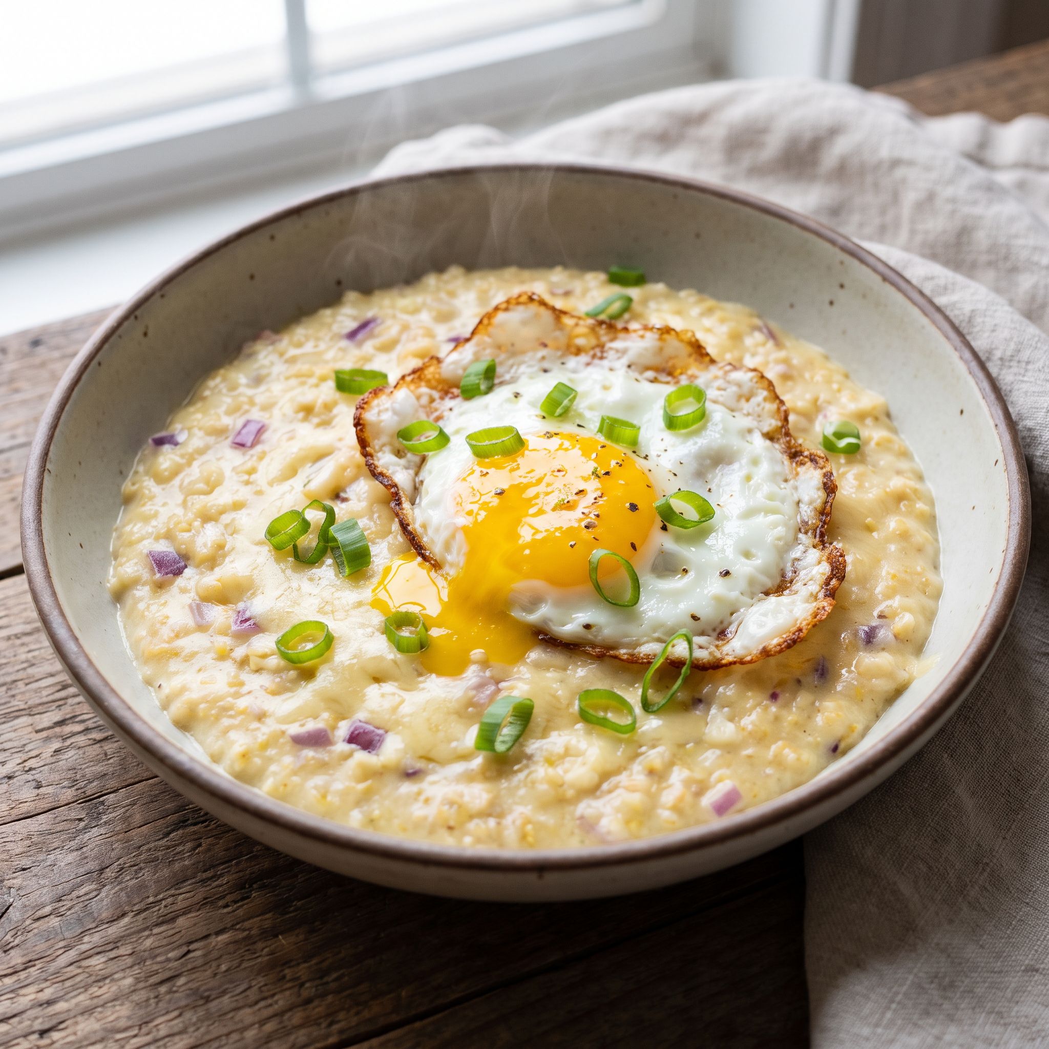 Savory Cheesy Oatmeal with Fried Egg