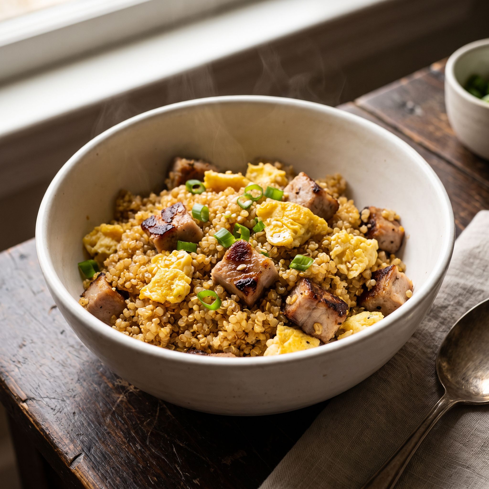 Savory Pork Quinoa Fried Rice Bowl