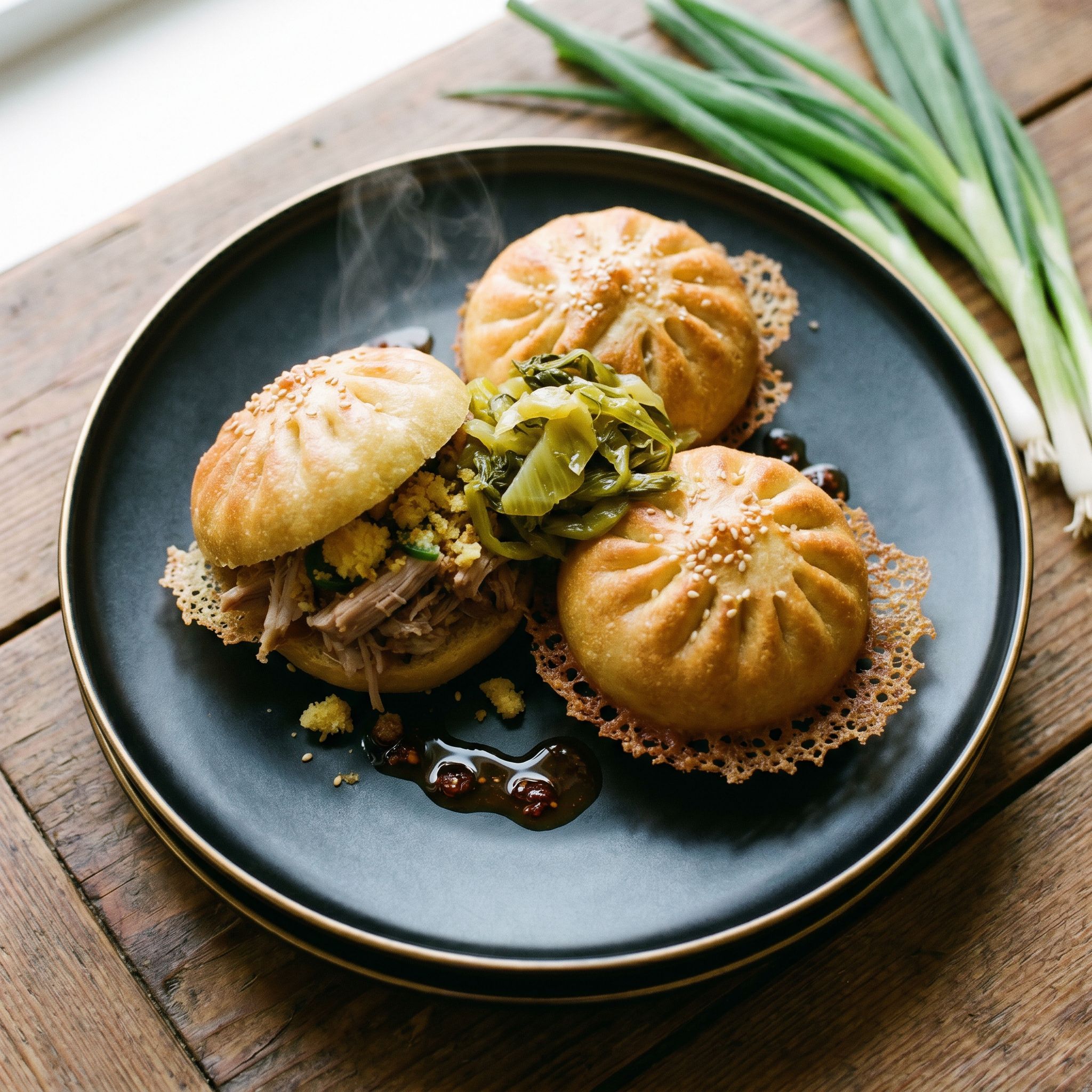 Scallion Cornbread Bao Sliders