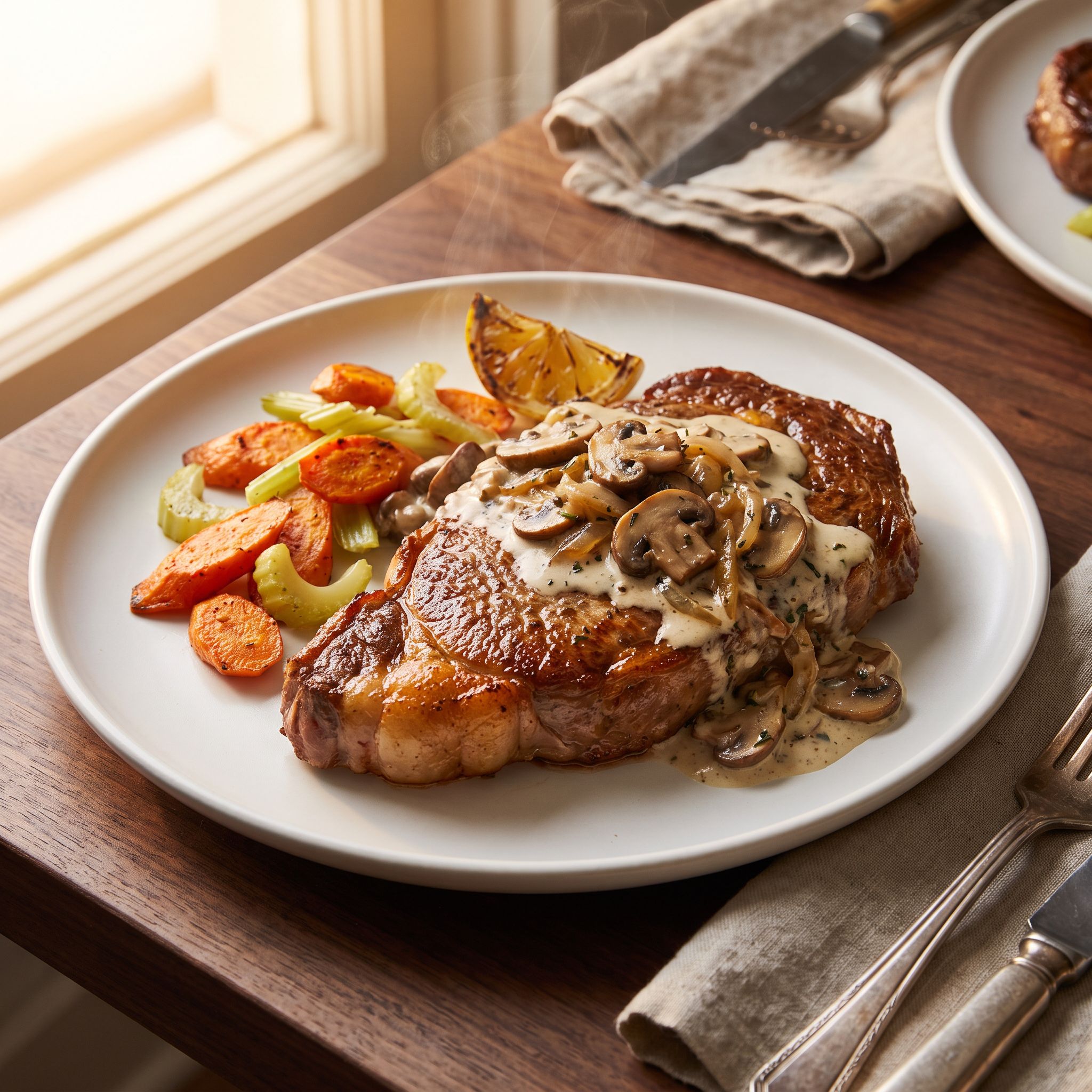 Seared Steak with Creamy Mushroom Sauce
